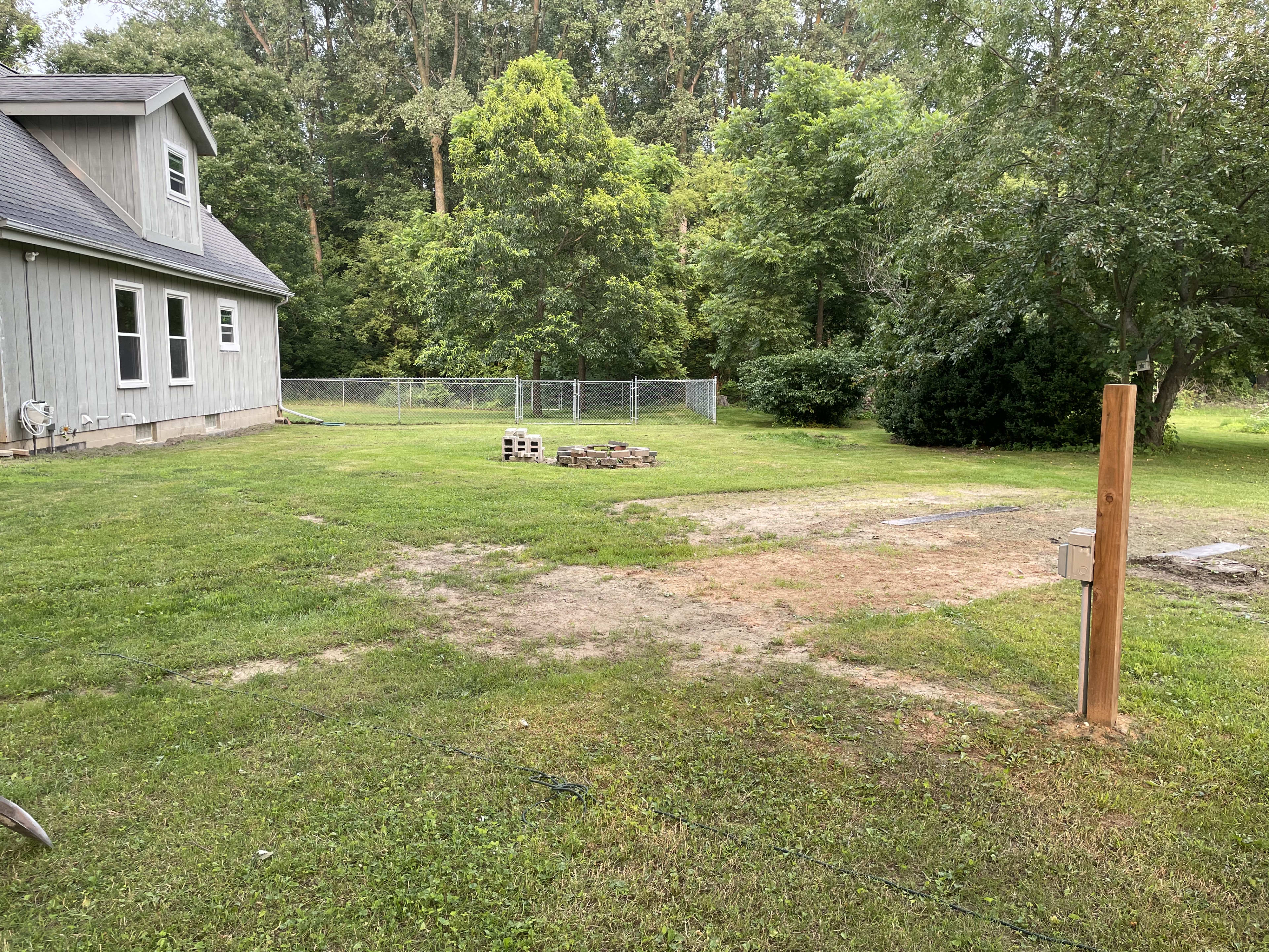 Property owner’s house is very close to the camping area. The dirt areas are where RVs park and camping rugs have been put down. You can follow that process or do your own thing. 