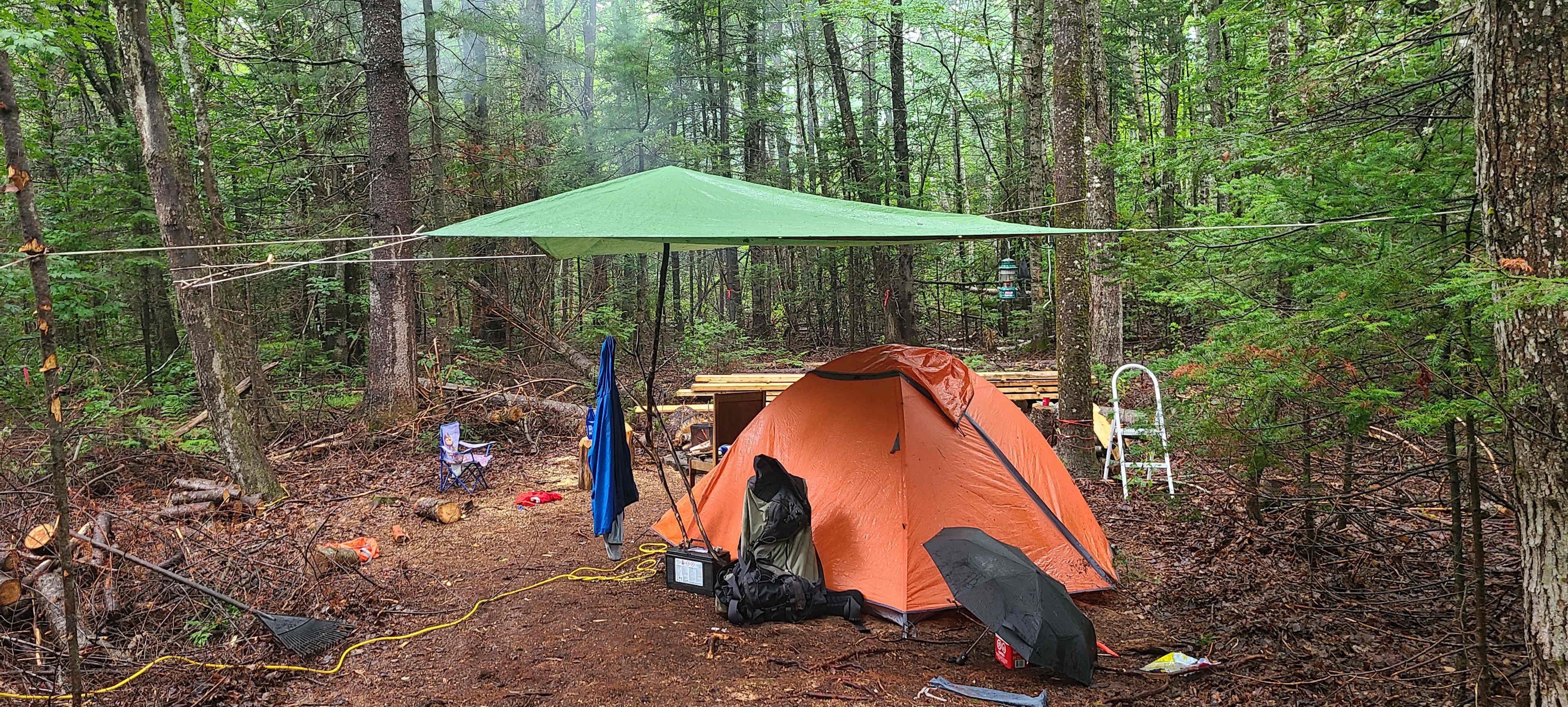 Had a little rain but the trees were perfect to sling a tarp.