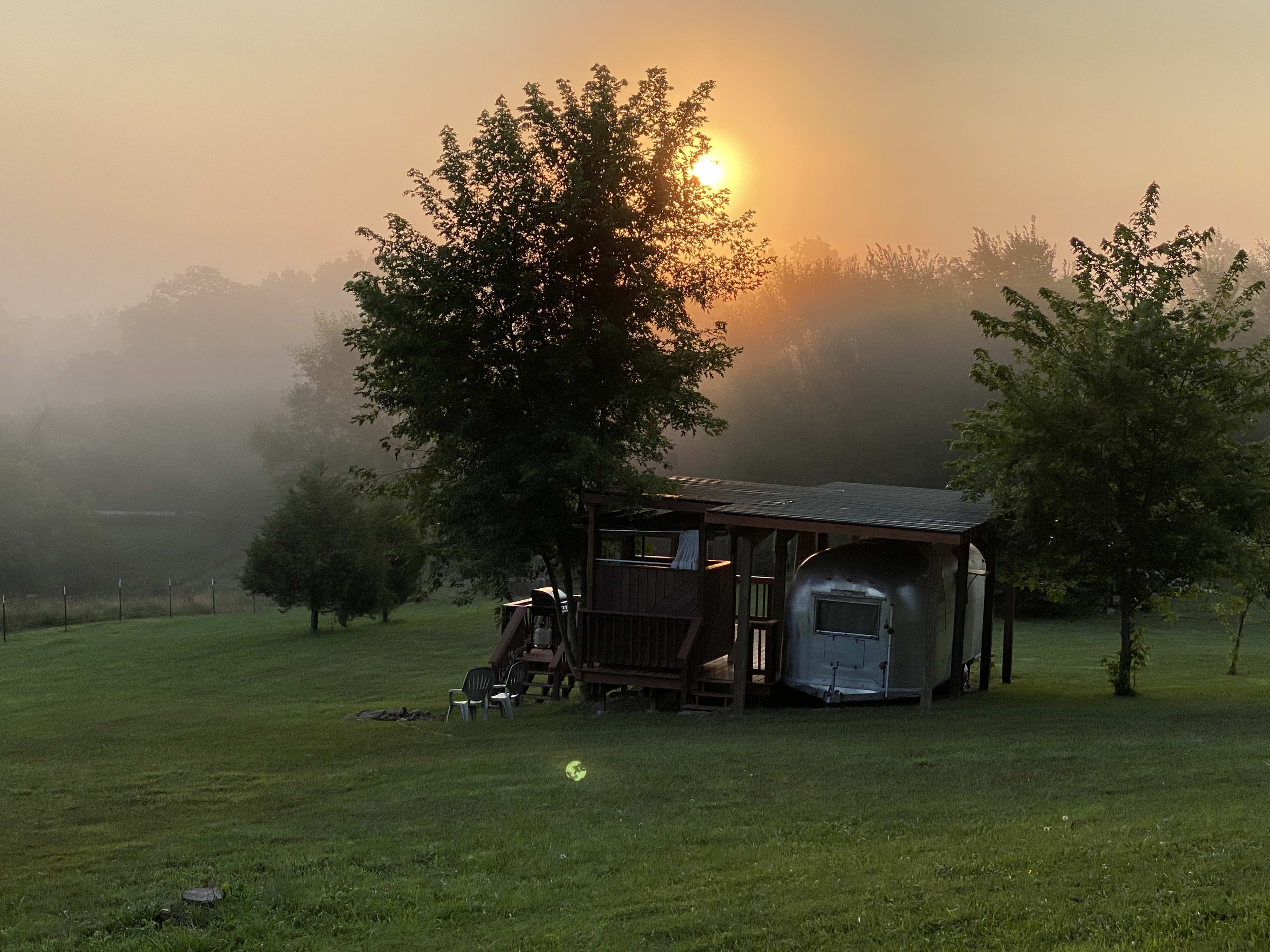 Sunrise over the Airstream on a Smoky Mountain style morning.