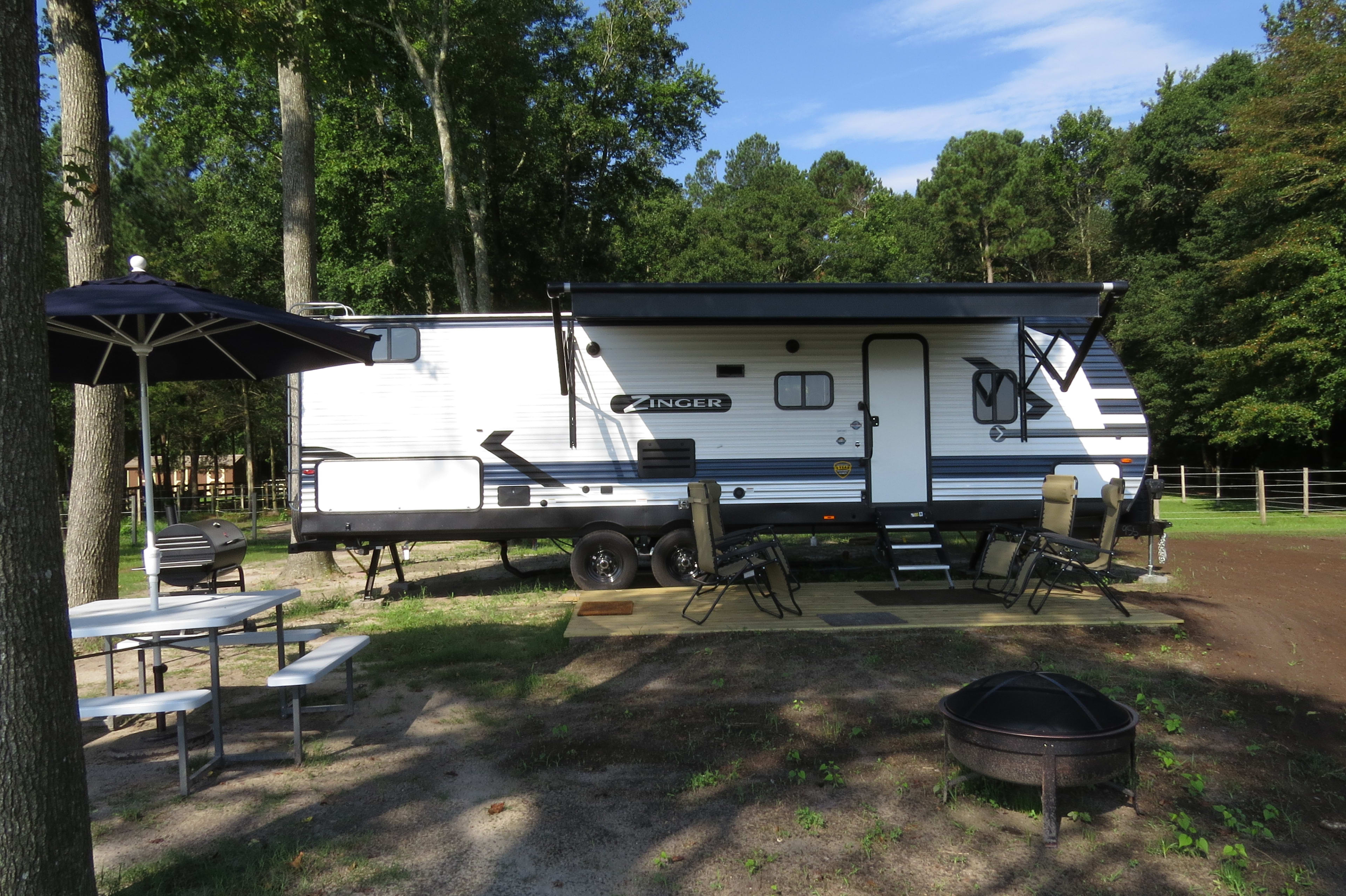 This is our Zinger 29' trailer with a bunk room and master bedroom.  It is equiped with a full kitchen and bath. 