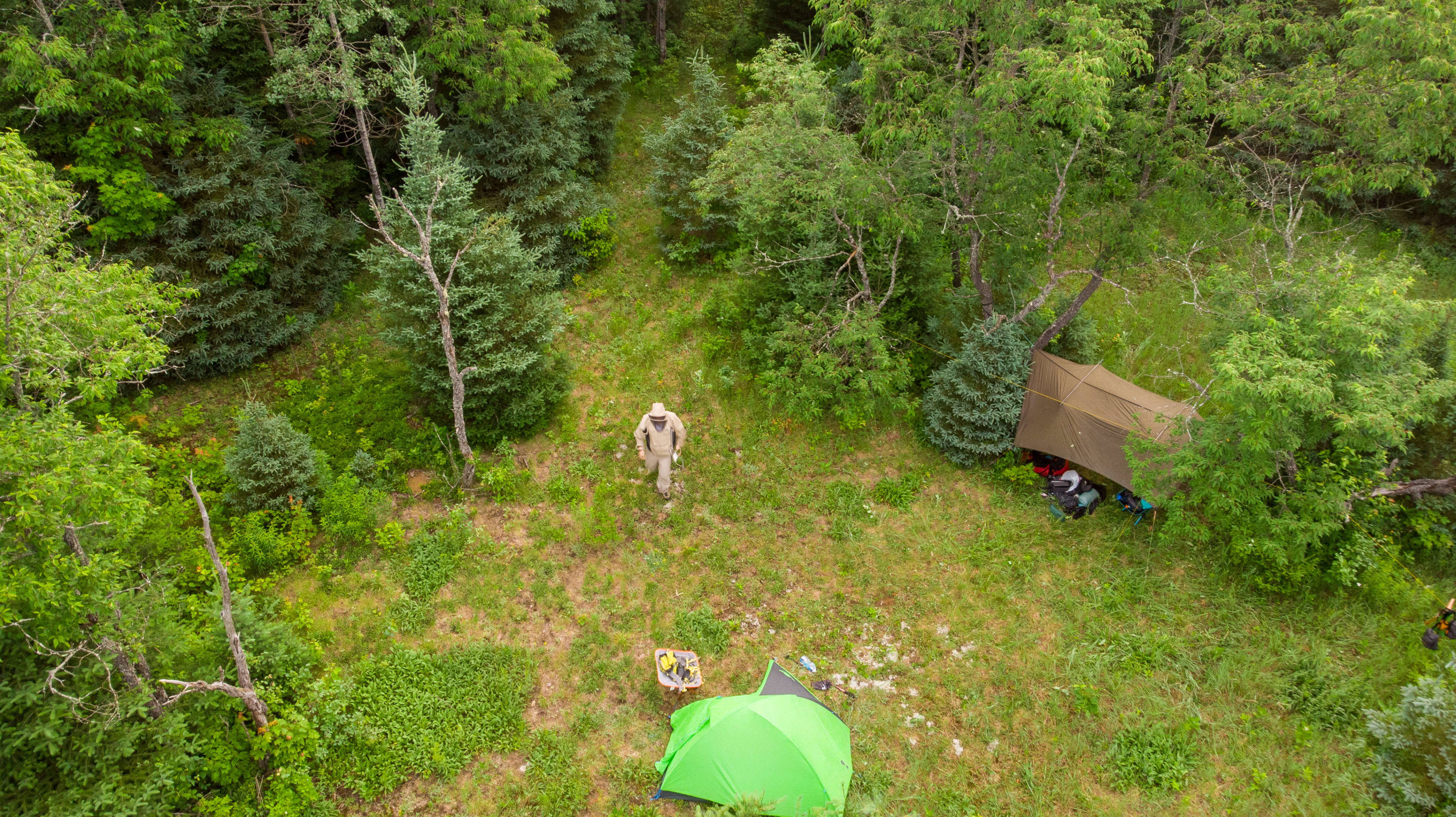 Aerial view of campsite.