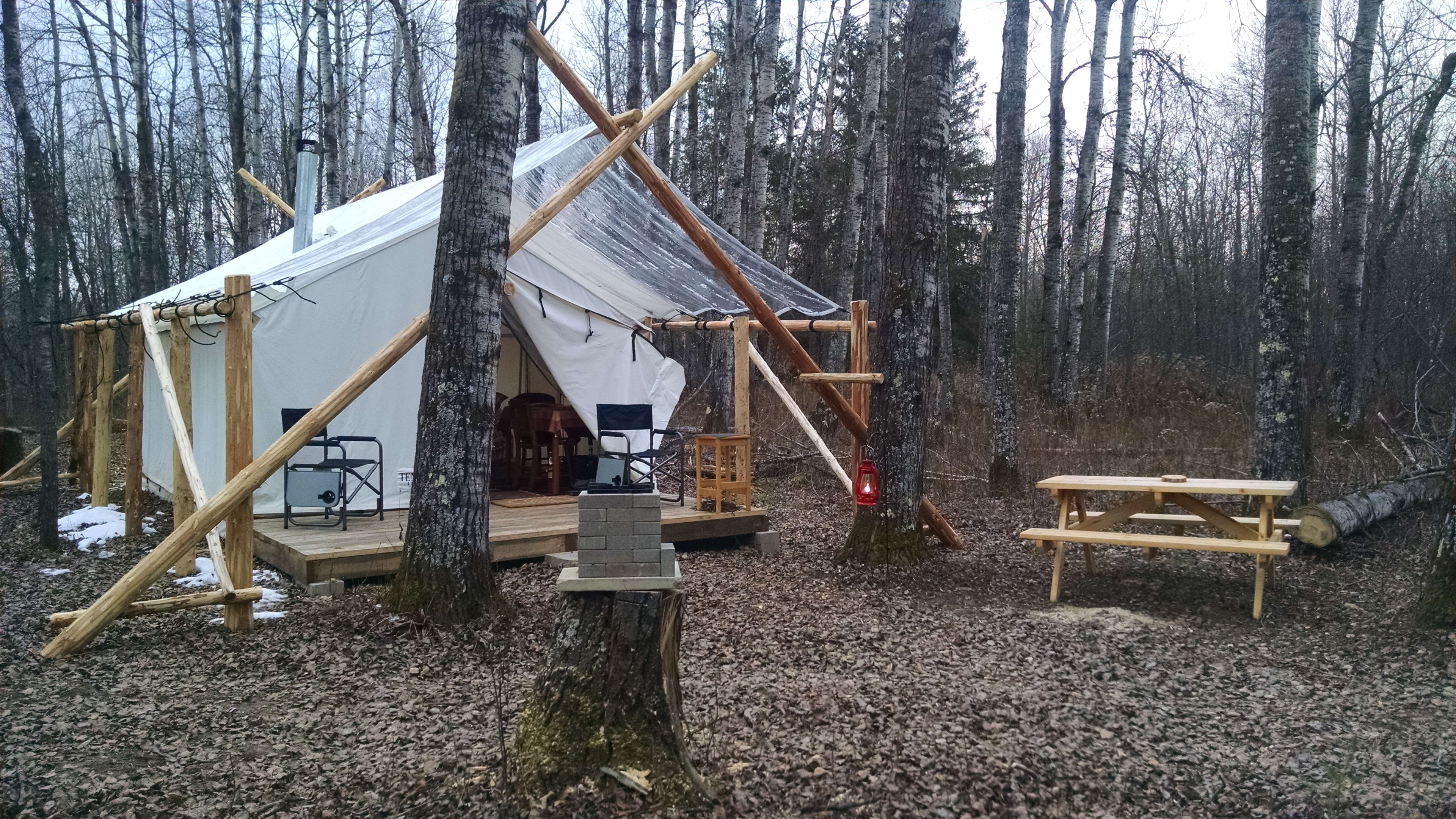Picnic table and rocket stove are right out your door