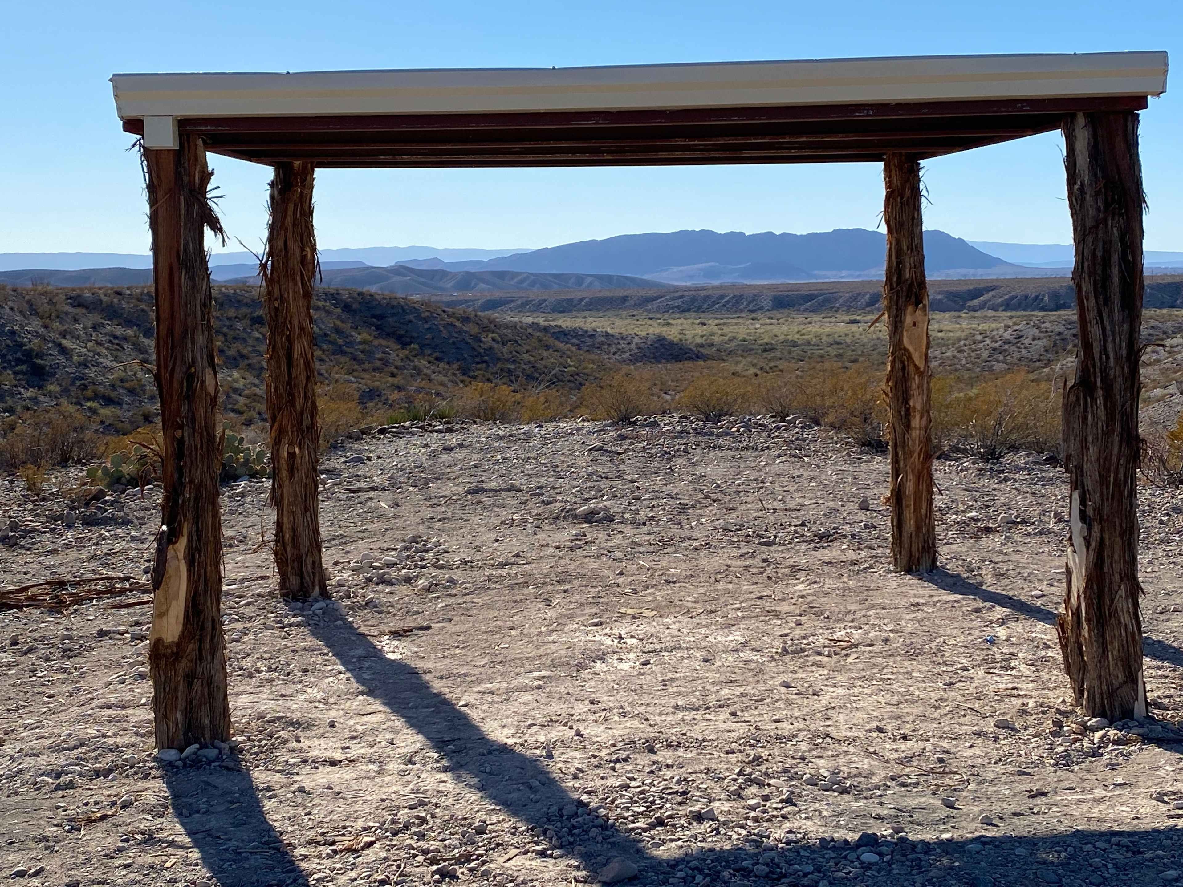 12x12 shade structure with views into Alamito Creek and Mexico