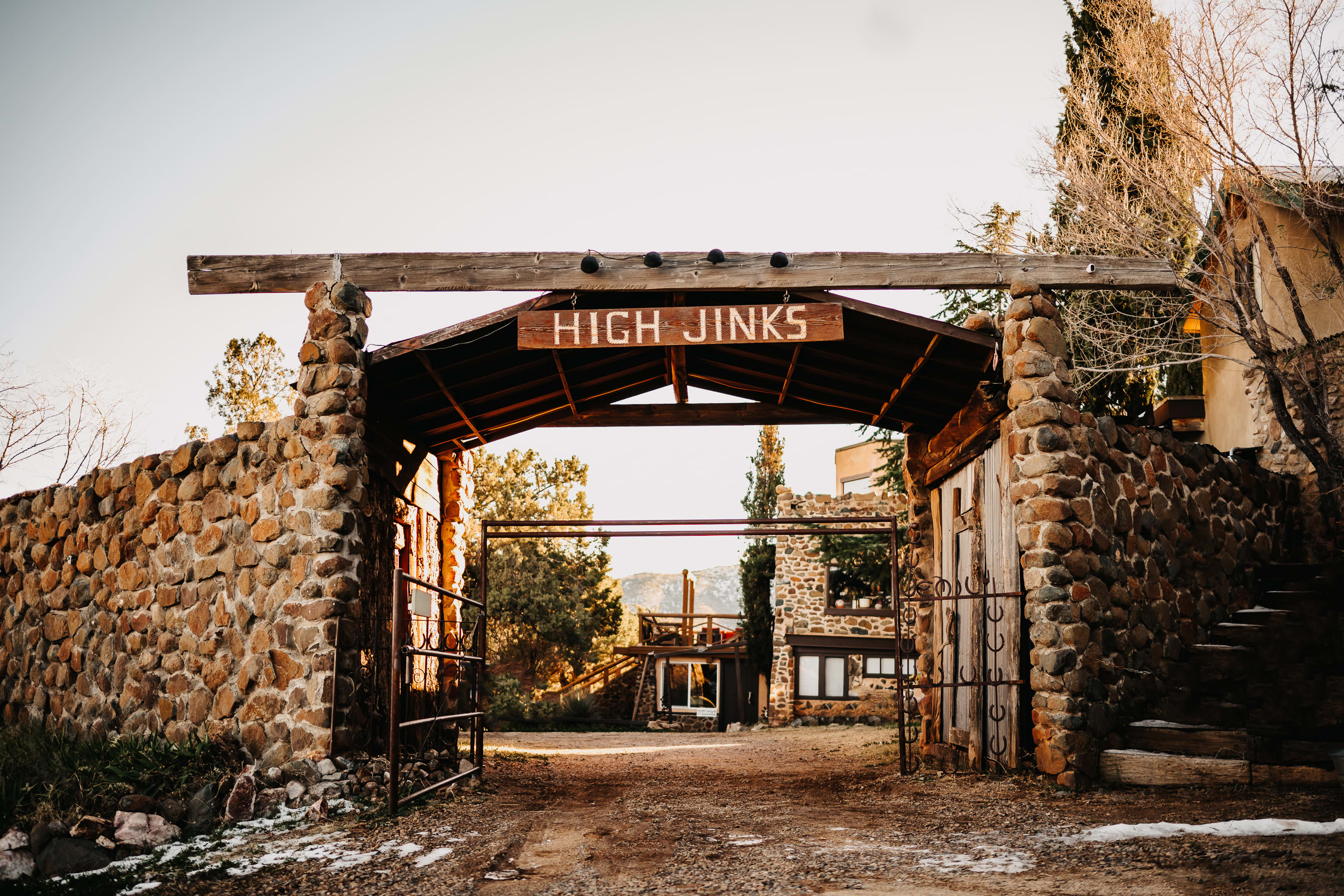 Entrance to courtyard of High Jinks. To the right (where you see some stairs) is where we offer water year-round to hikers, bicyclists, horseback riders.