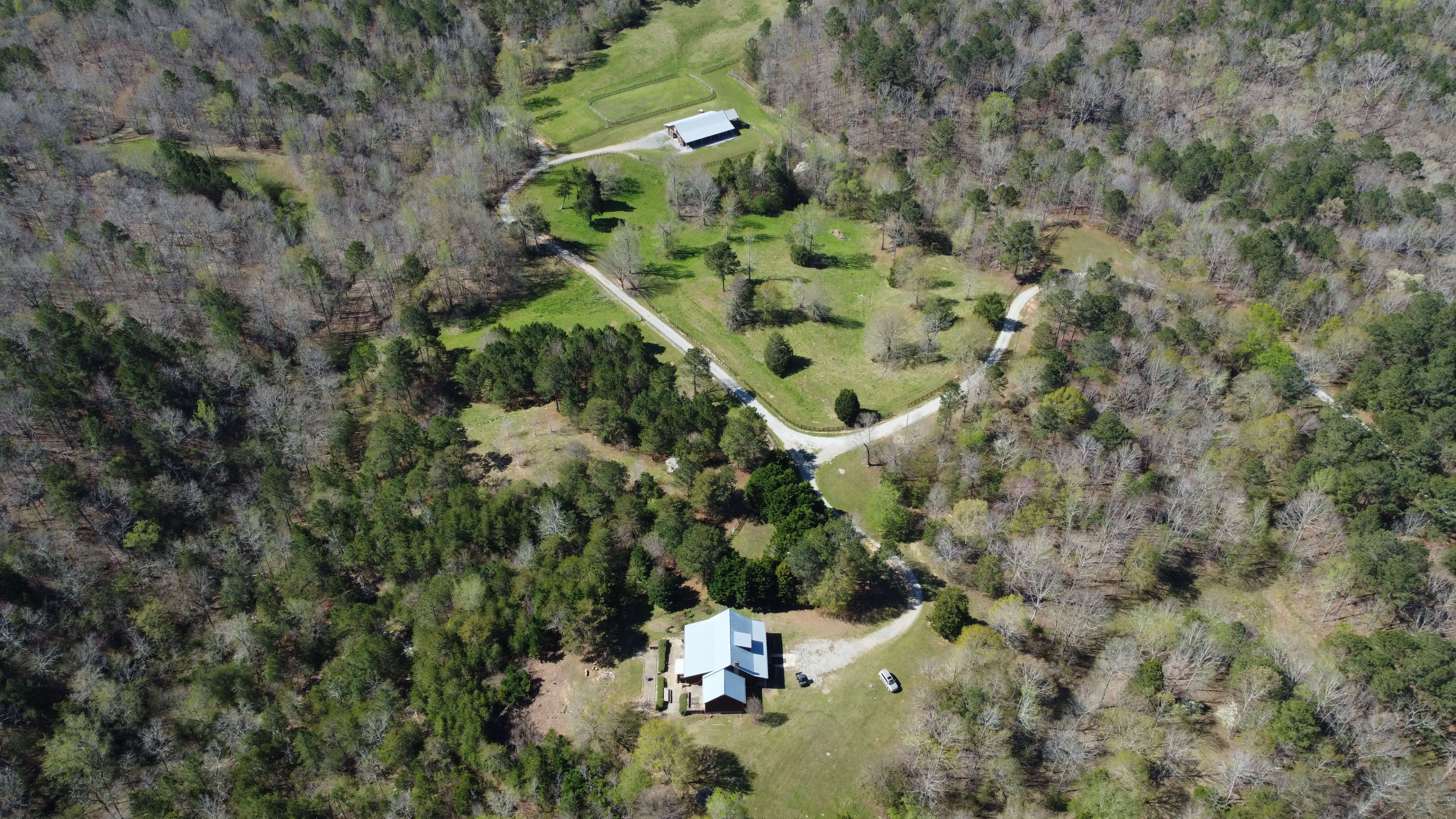 Overhead view of the welcome center and barn