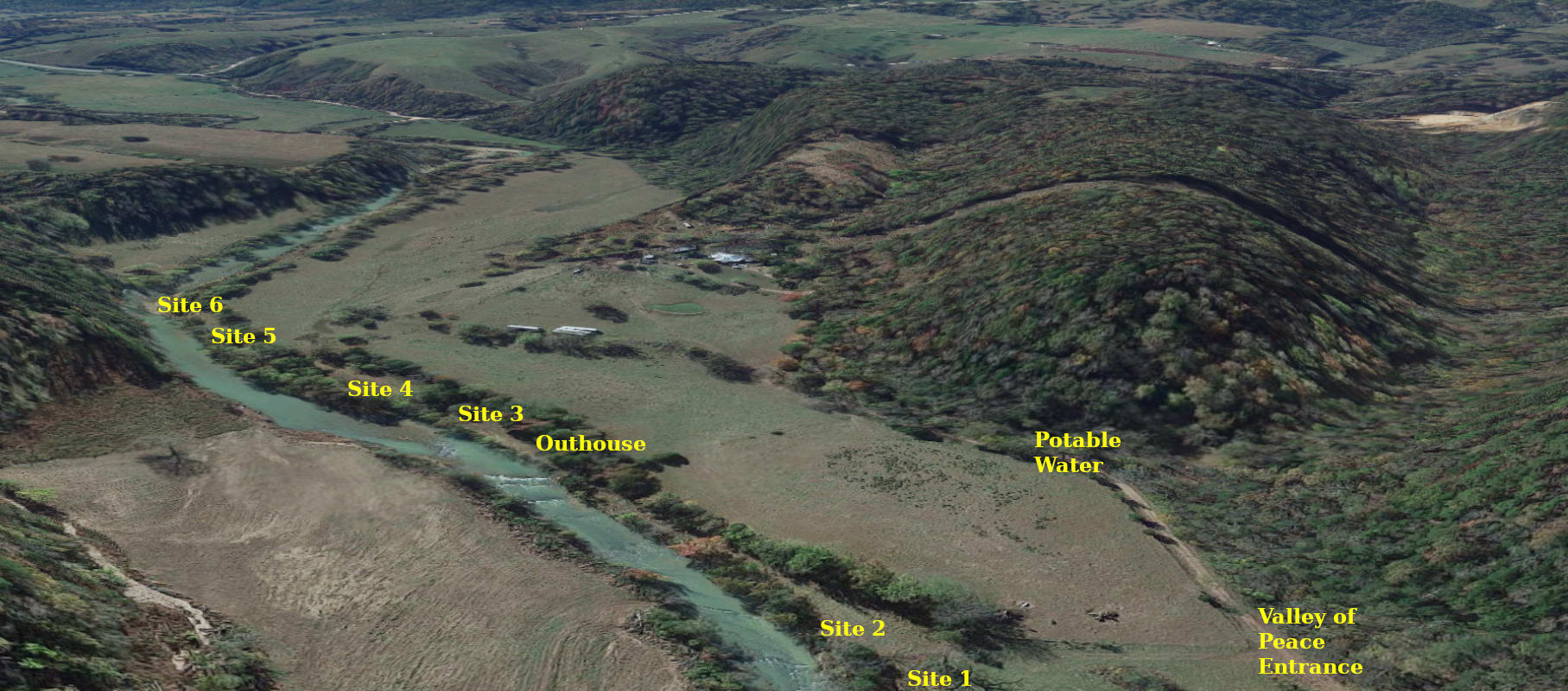 Map view of Valley of Peace Campground from satellite.