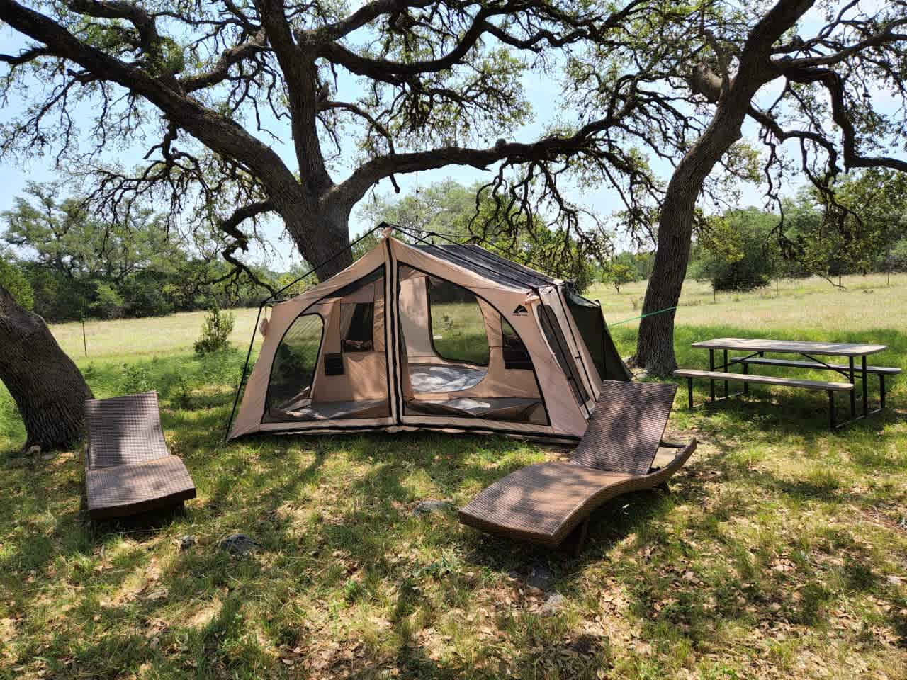 tent spot with platform and flush potty nearby