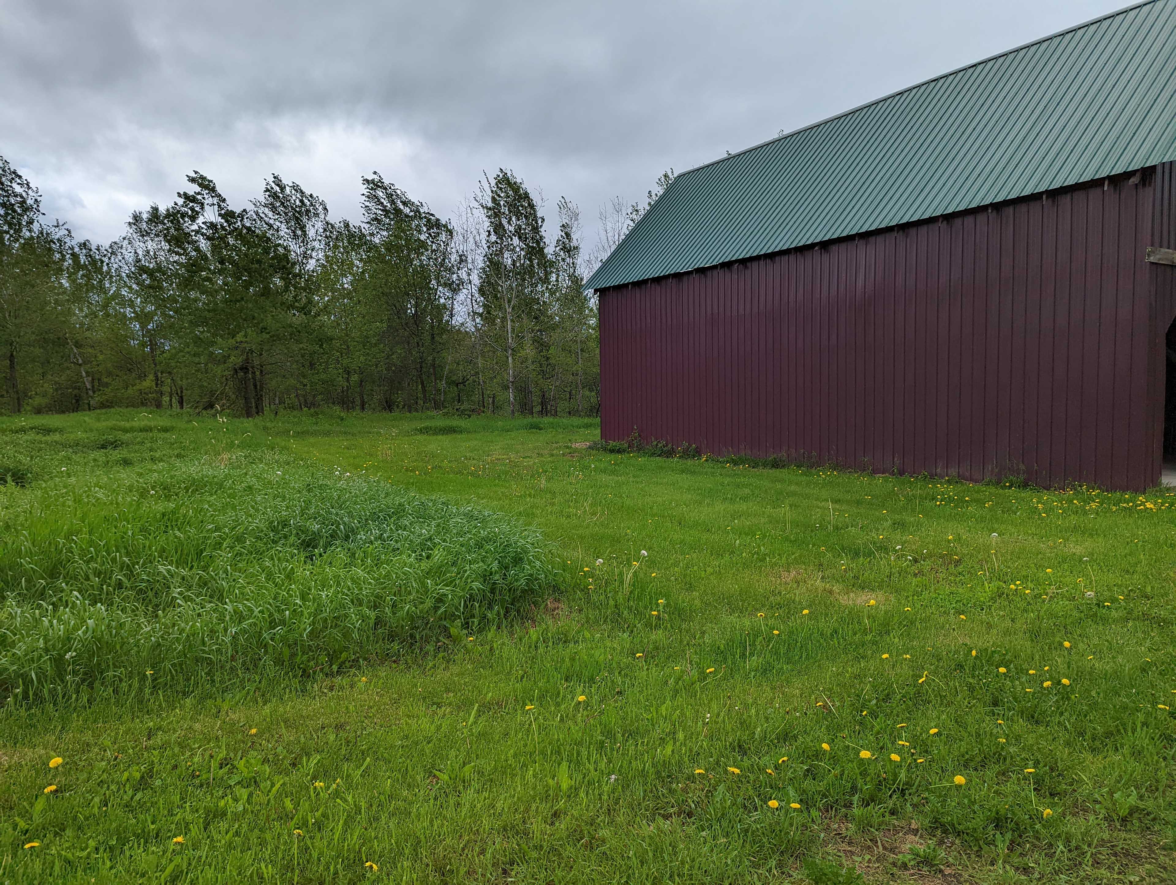 RV spot next to barn.