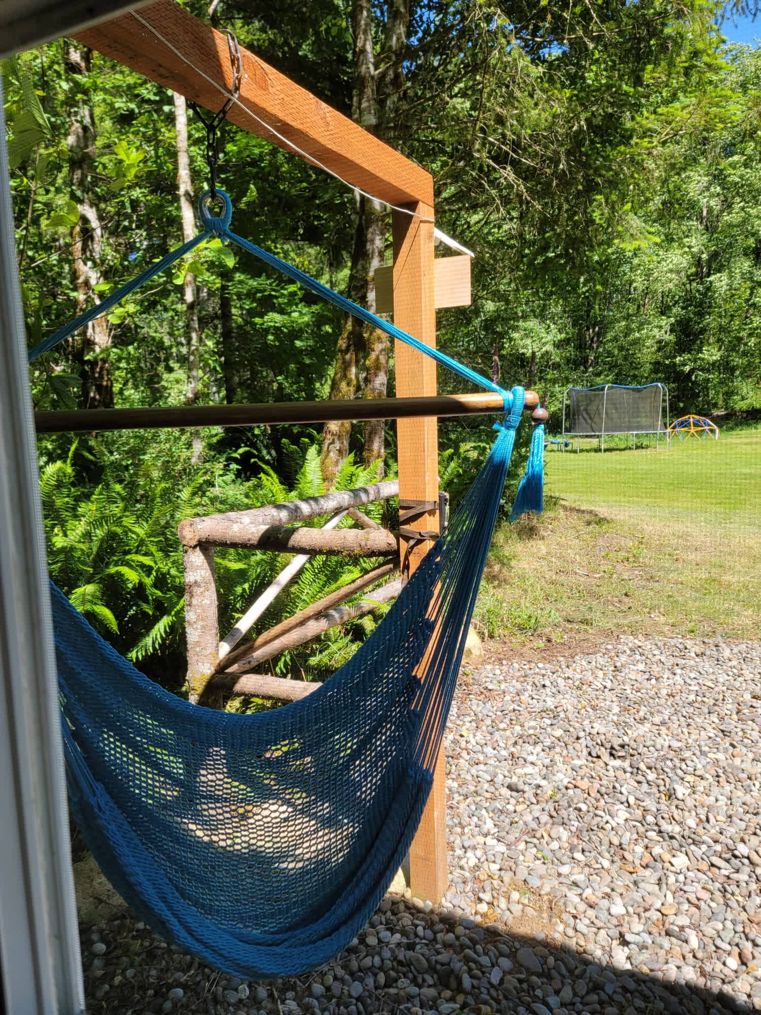 The comfy hammock chair at the cabin