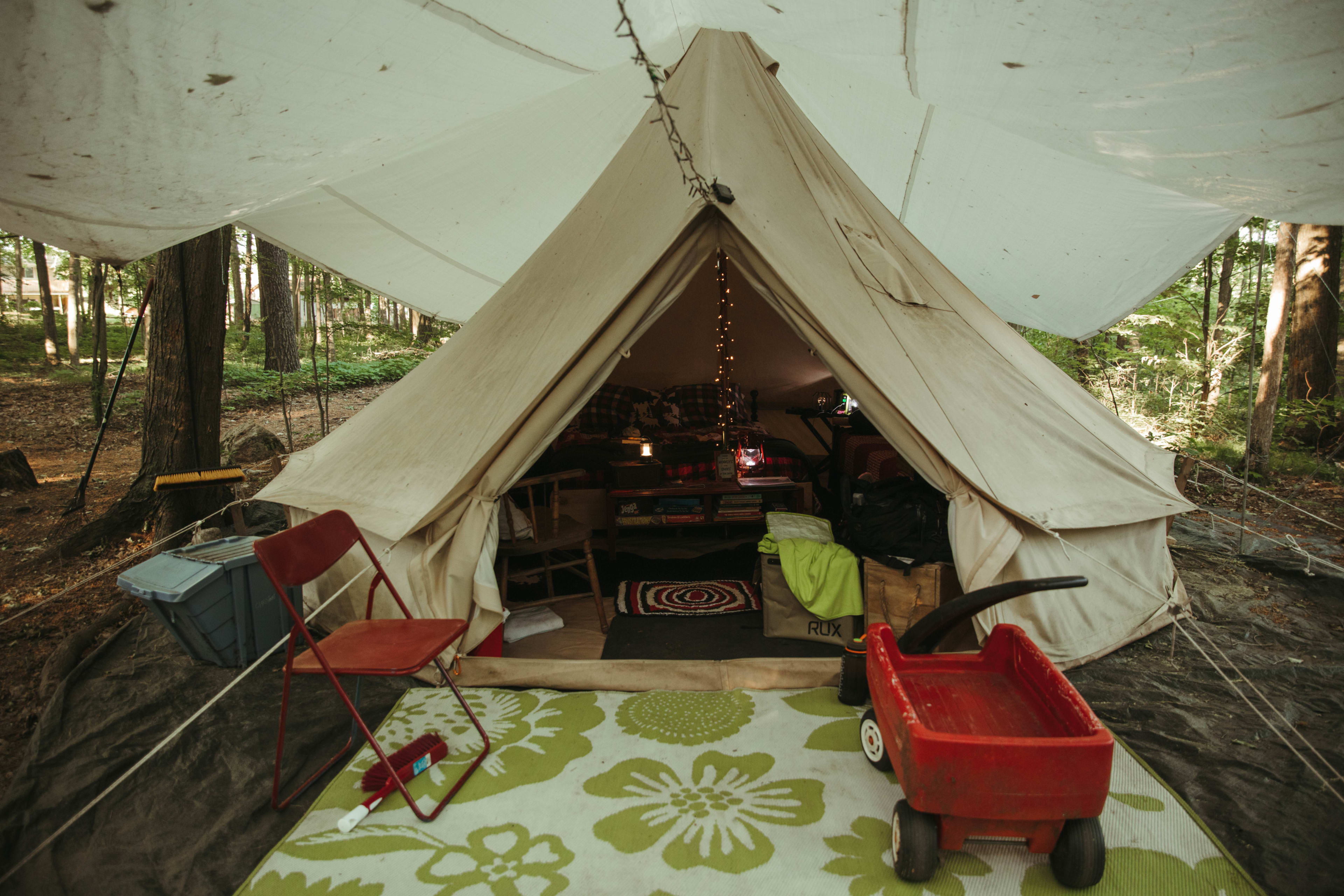 Outside the tent, the cozy cave awaits.