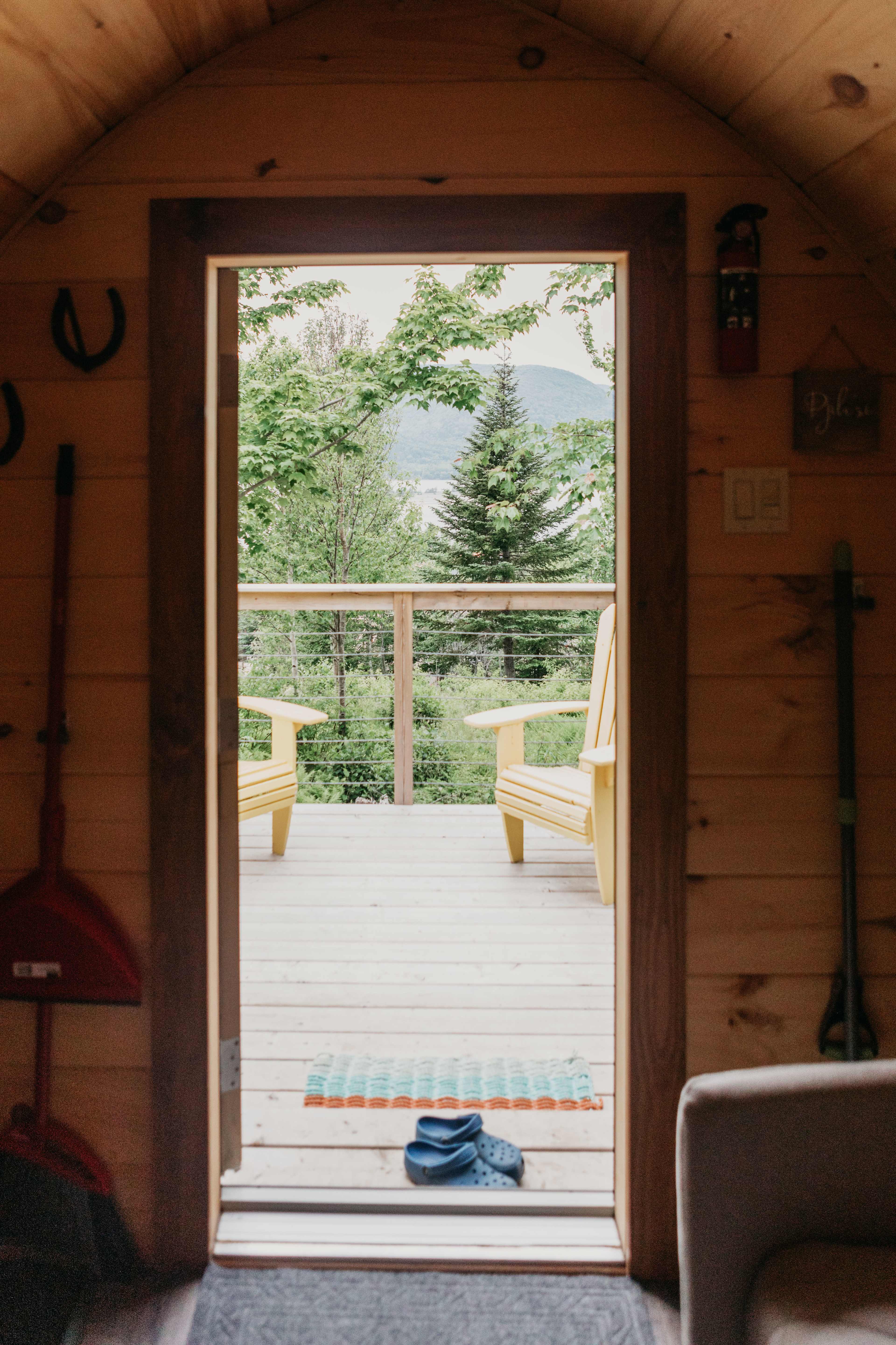 The view out the front door of the Hummingbird Pod