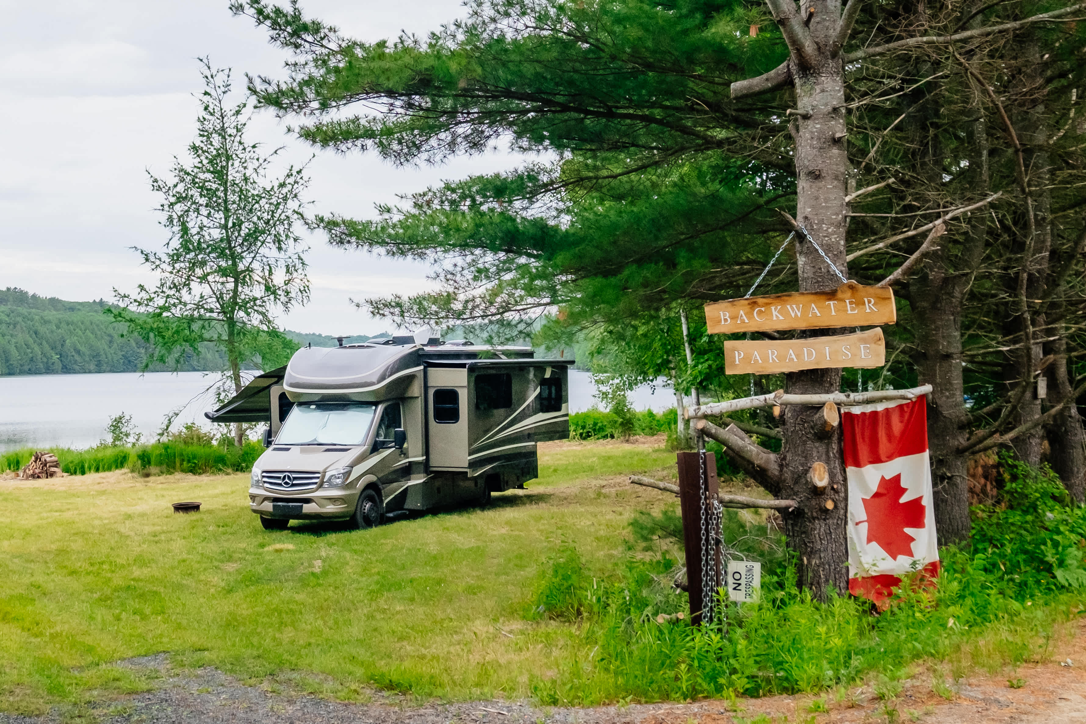Backwater sign and our site