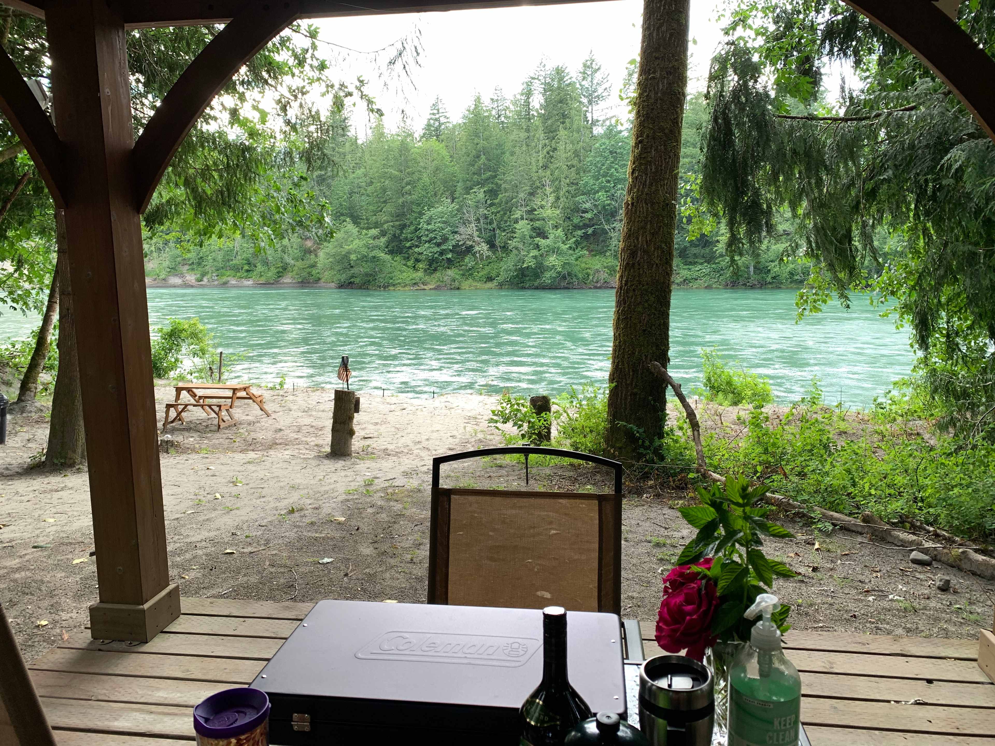 Cooking in the gazebo facing the river