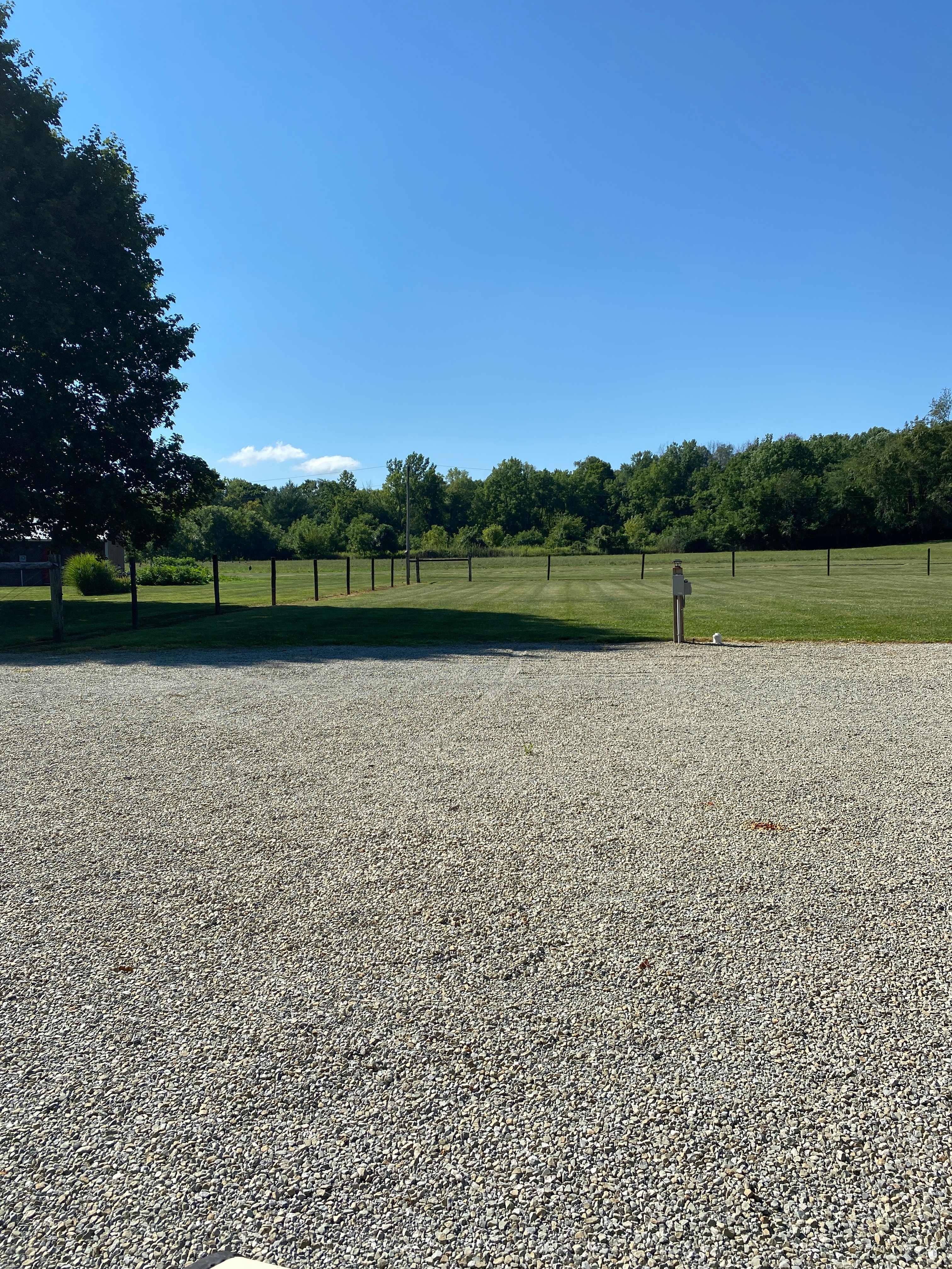 Site #1.  The grass would be behind your camper.  This site is closest to the road.  Best view of the river.