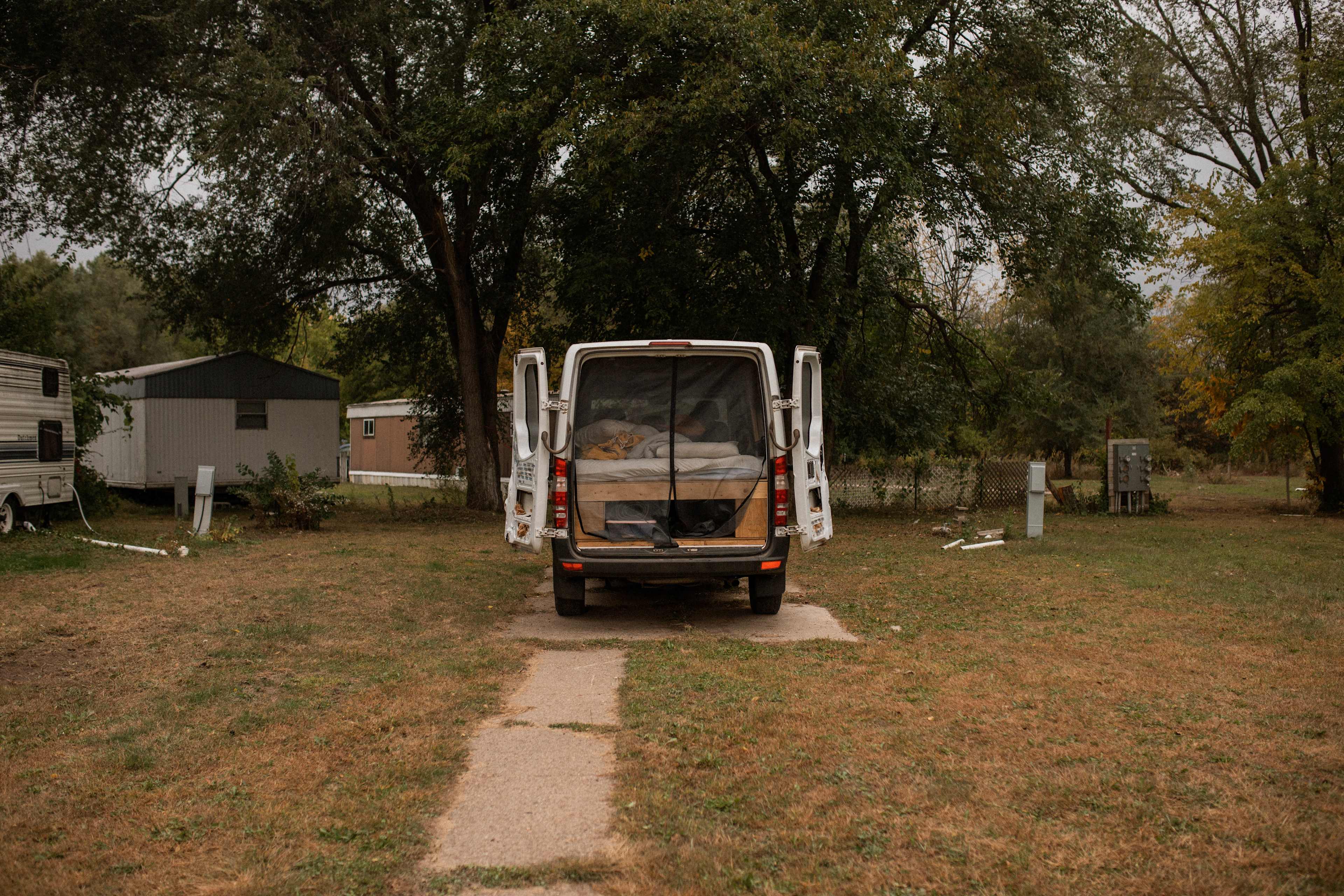 There is a great paved pad to park on. It accommodated my van very well! 