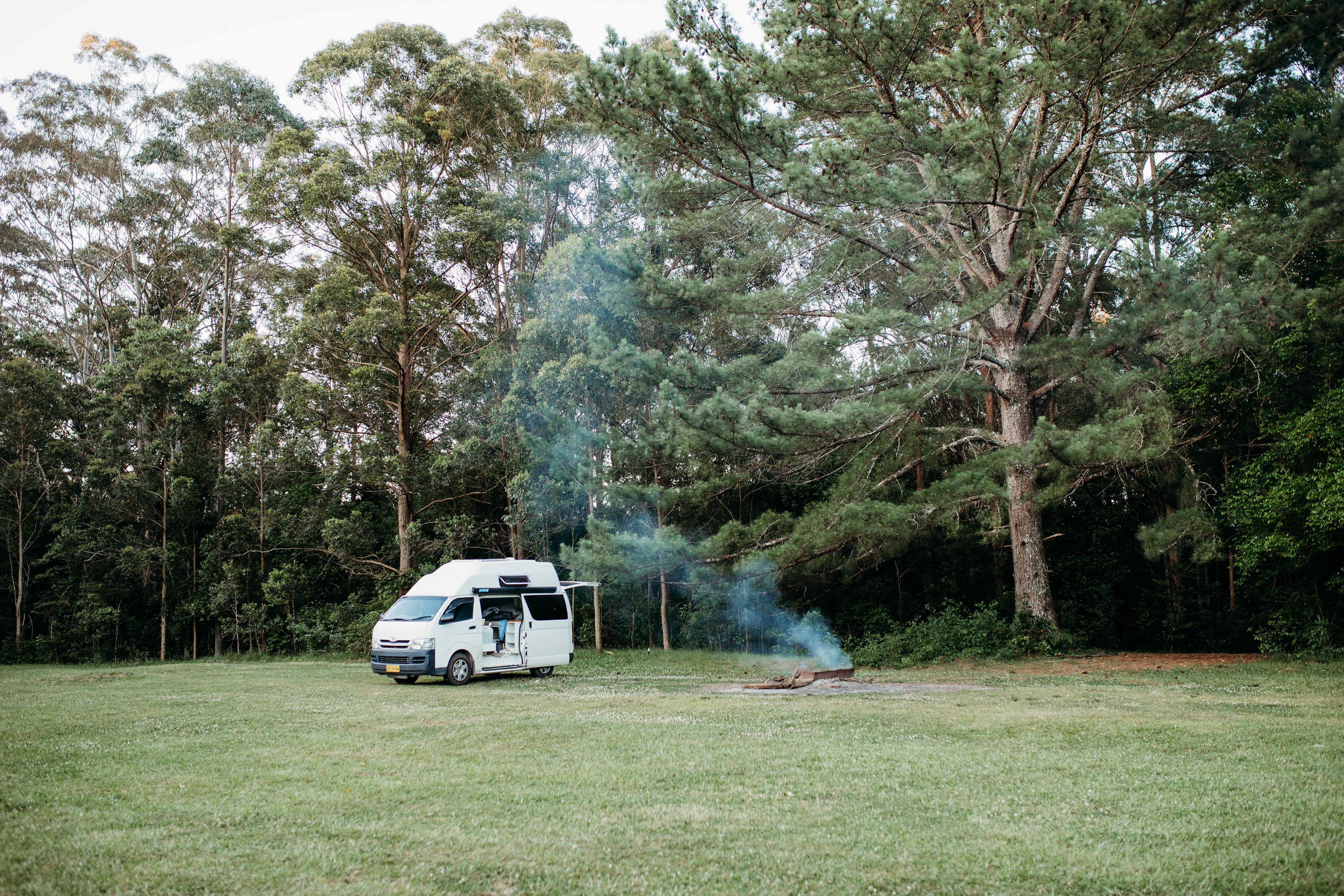 Camp area. The large pine tree has fairy lights underneath that look beautiful at night. 