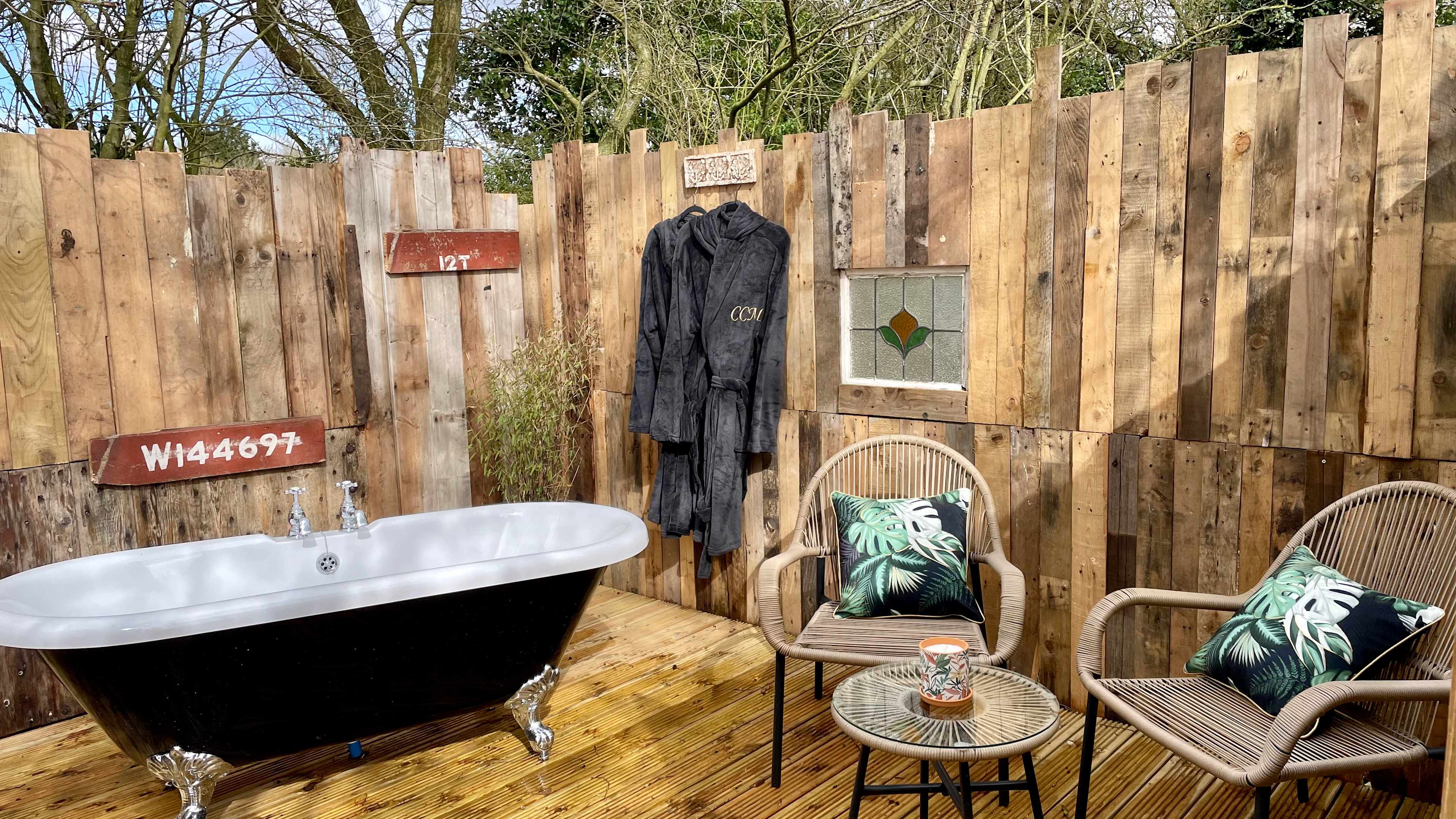 Victoria's private outdoor forest bathing bath.