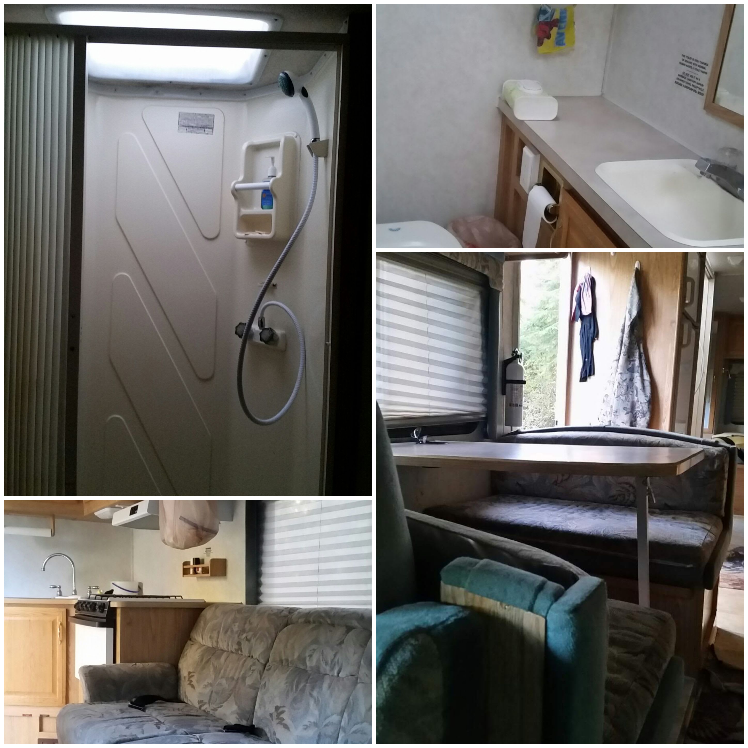 Shower, kitchen, dinette