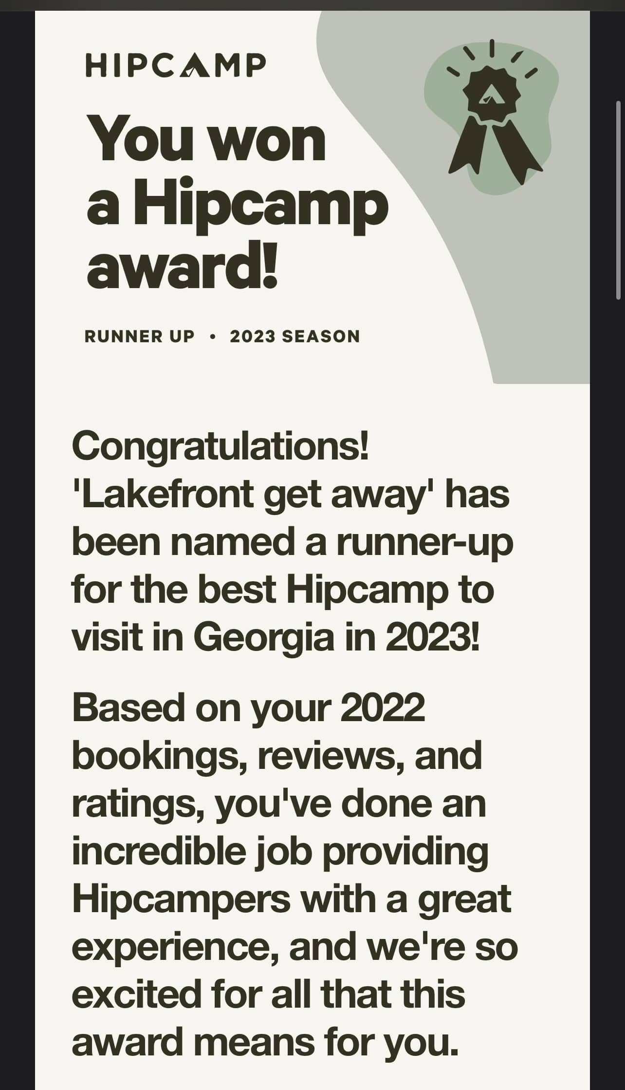 Thank you to all of
our campers and friends that made this award
possible