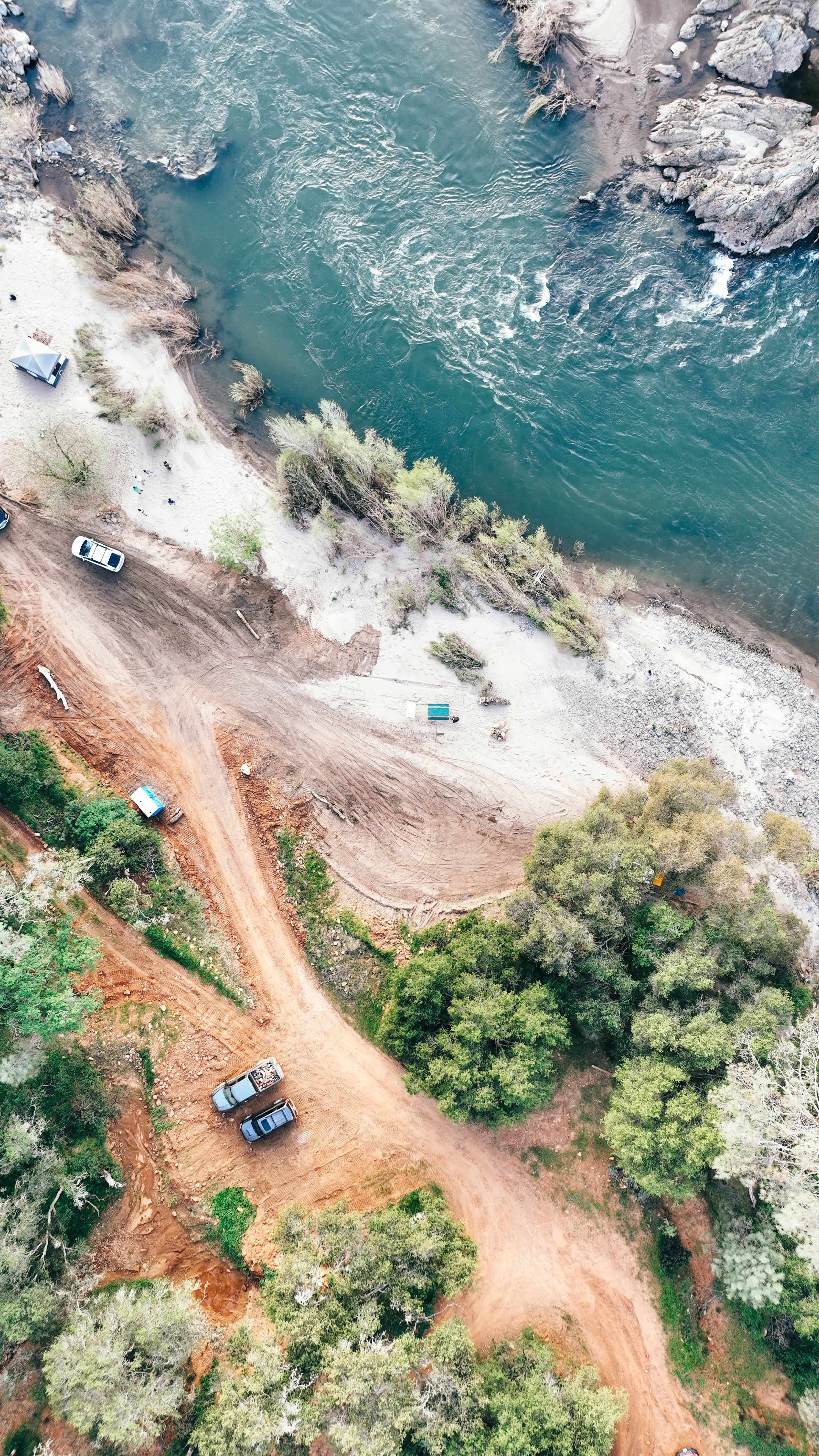 Drone view of group site along the river