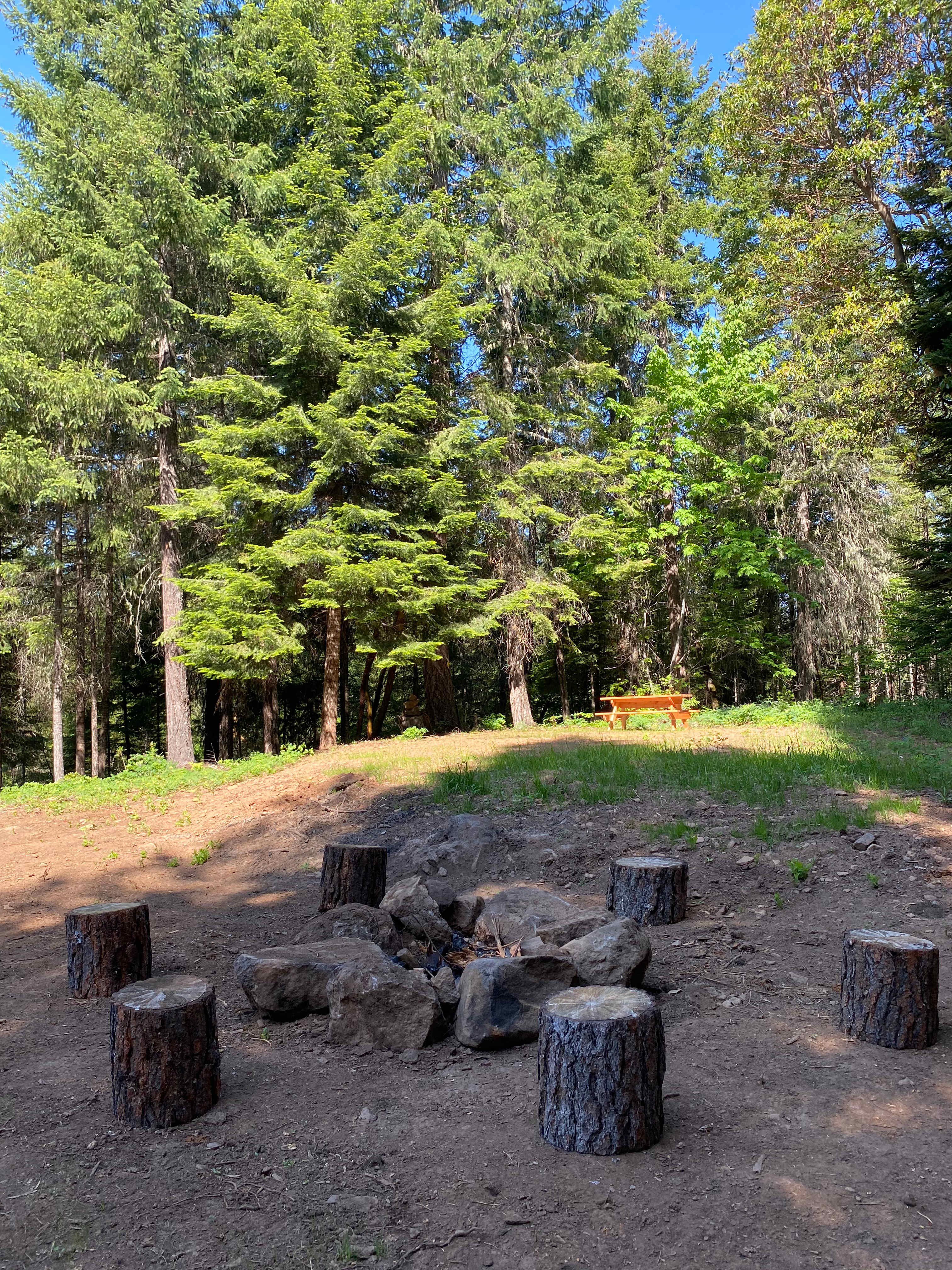 Deer Ridge tent camping. Choose your spot and enjoy the beautiful starlit sky, the woodlands, the trees, the trails, and the campfire pit (when the fire danger isn't high). Park in designated space just outside the site.