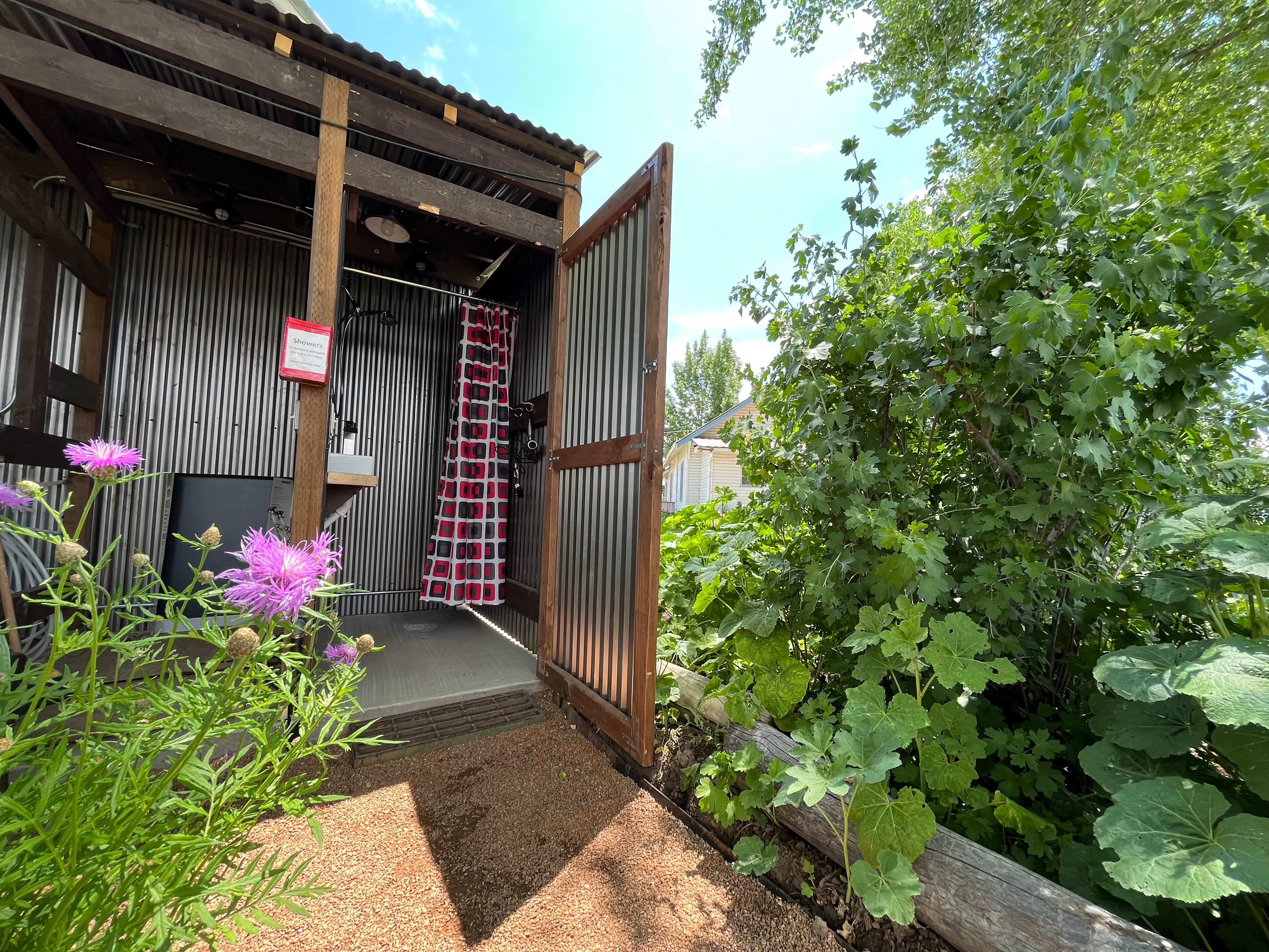 Outdoor shower with hot water