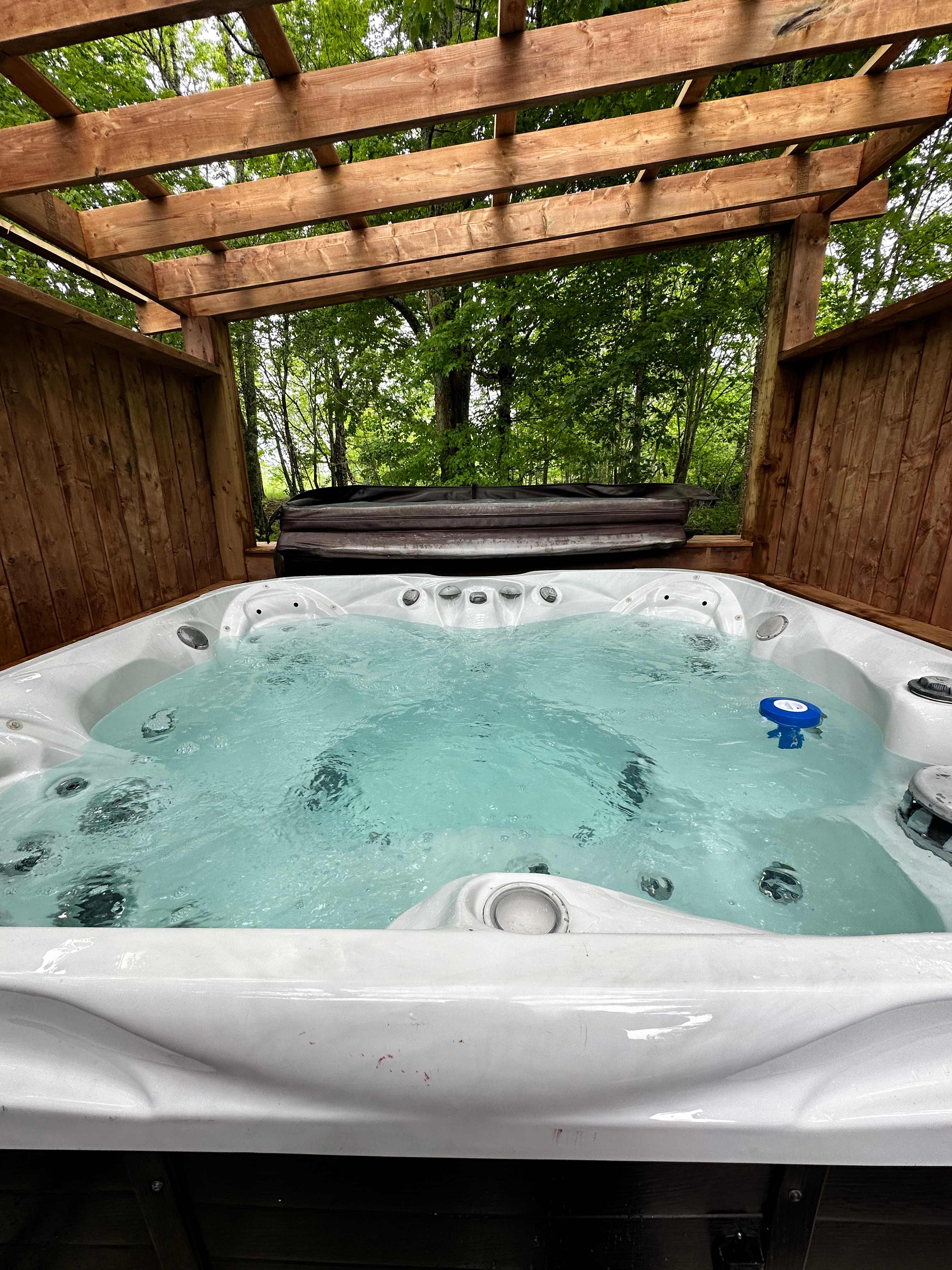 The Field & Fern HotTub offers lots of privacy for you and your guest while in use. We even have a built in bar/seating area for you to still enjoy each others company, if one of you likes to soak longer than the other. 