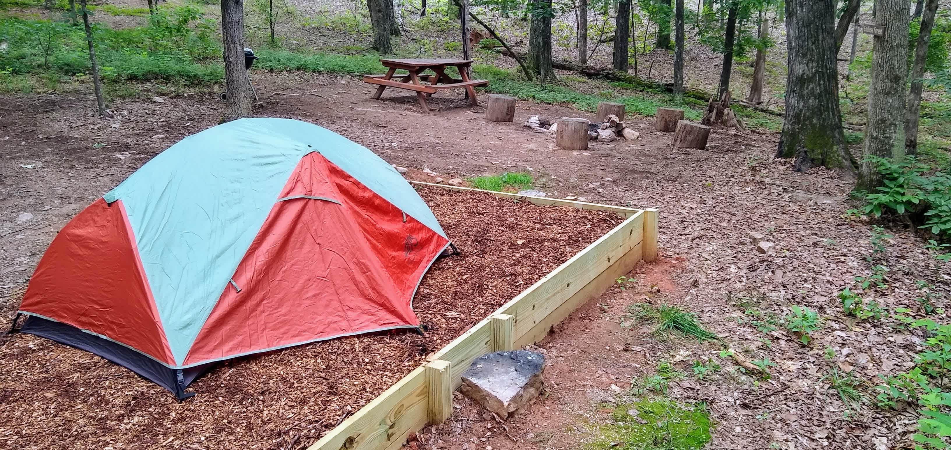 Large flat tent pad.