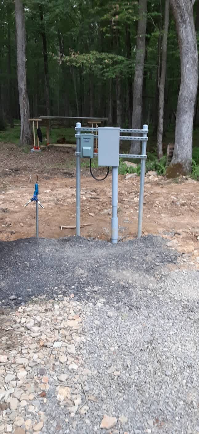 1 of 2 hook-up stations providing 50 amp service, 20amp outlets, and water.