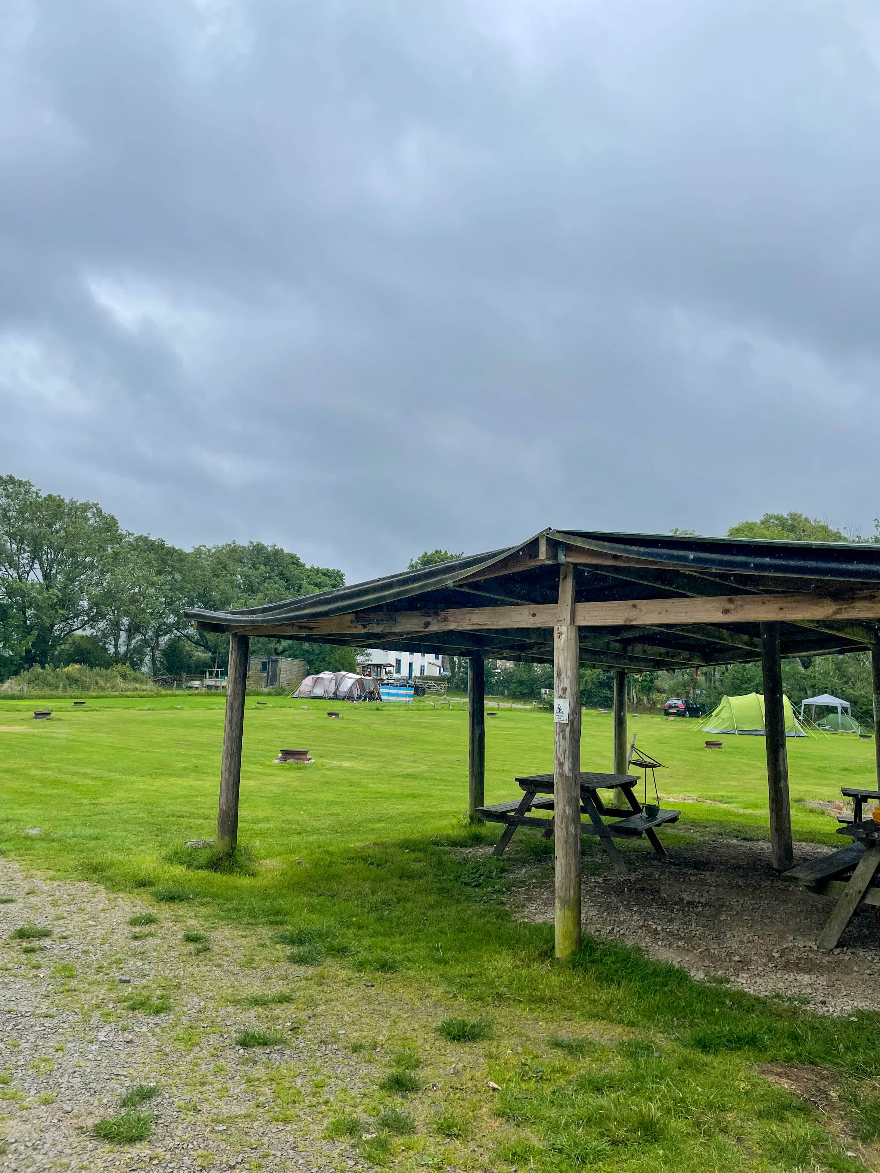 Covered area with benches.