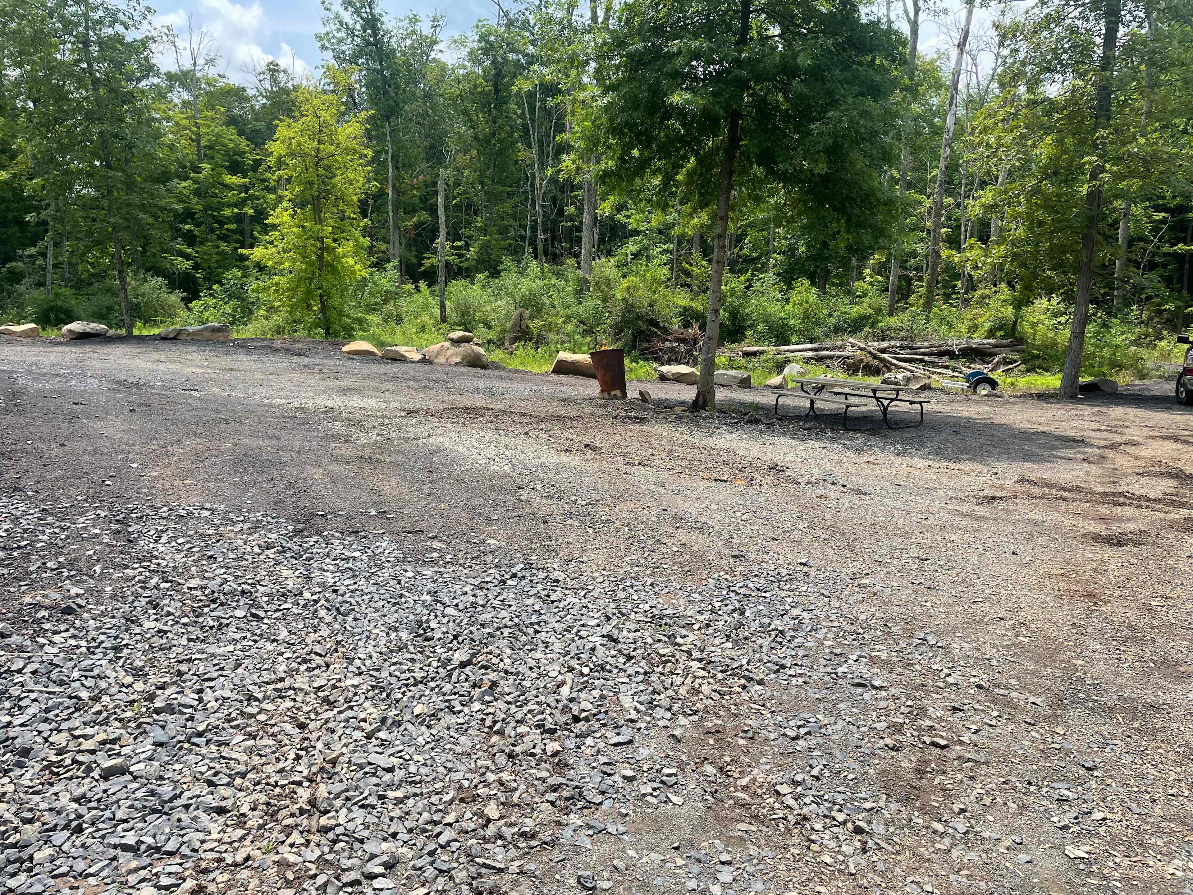 This is the RV site, ez in and ez out, NO backing needed , optional electric is available, all the trails are a short walk from here (please know it is up hill from here)