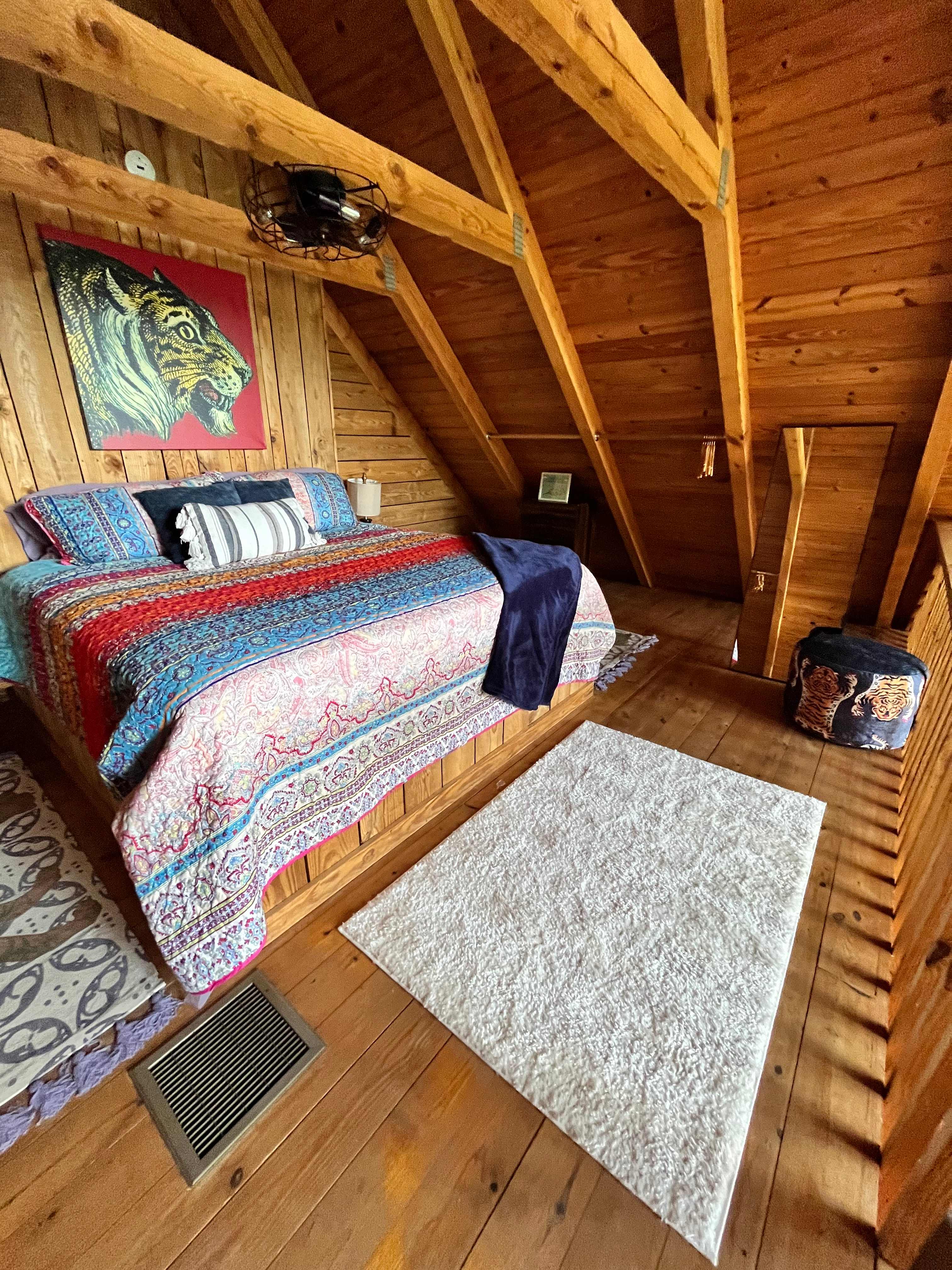 King-sized bed in loft