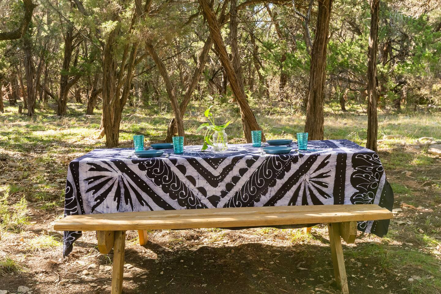 Picnic table on the property.  Note tablecloth, plates, and cups are not provided.