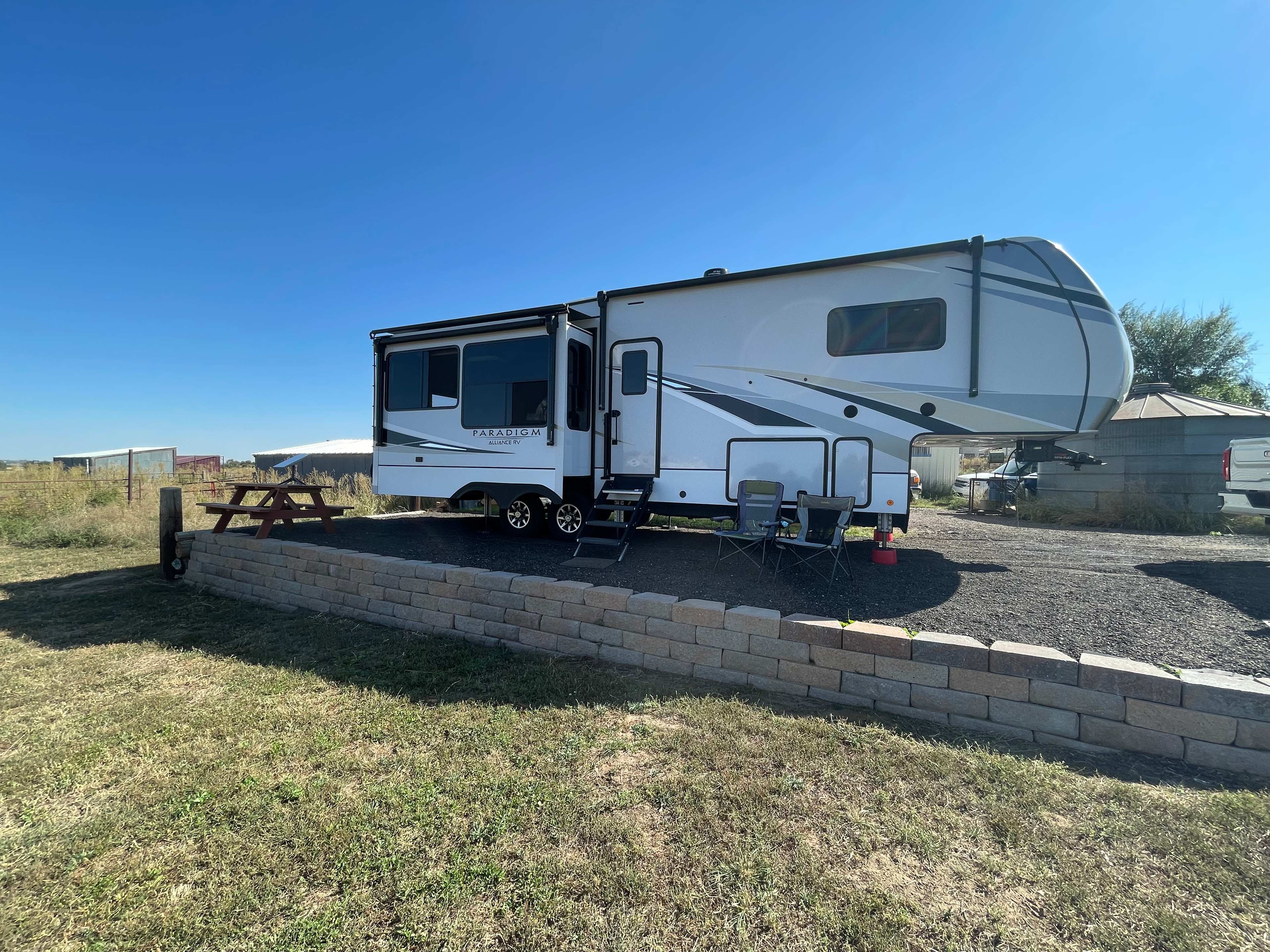 Here is a 35’ gooseneck trailer parked on the pad. 