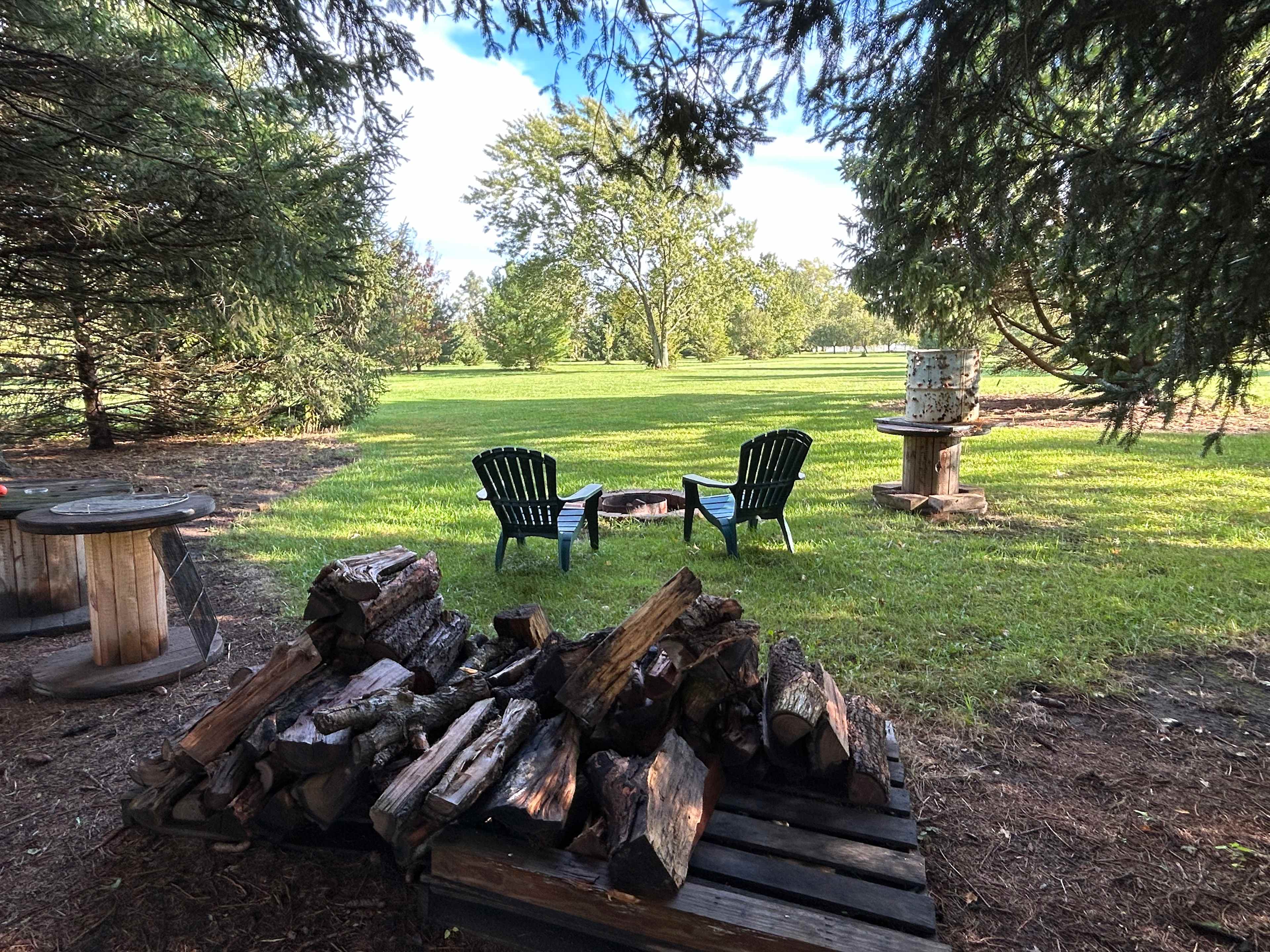 Site 3 is perfect for RV, Camper, or tents. Wide open grassy site with trees on 3 sides. Fire pit and warming barrel. 
Firewood provided, donations accepted. 