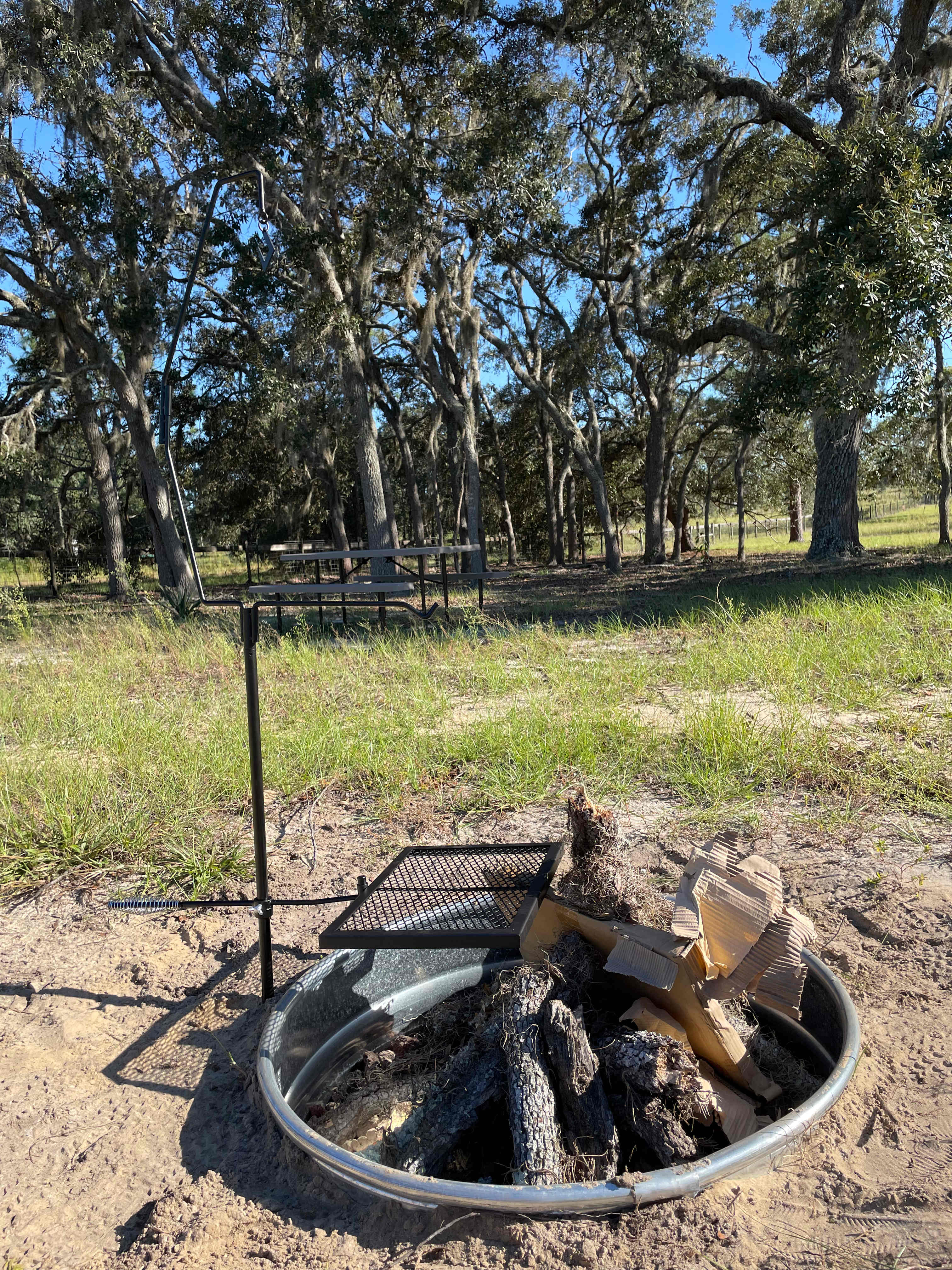 The Dune Sunflower campsite has a dedicated 6 ft picnic table and 3 ft diameter fire pit.