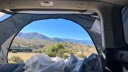 Mountain views and the community recreation tent nearby