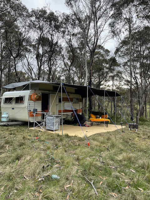 "Pumpkin" is a 1976 Franklin Sprite poptop van ideal for a couple with up to 3 children or 4 Adults. The bunk beds are tight so more suitable for children.