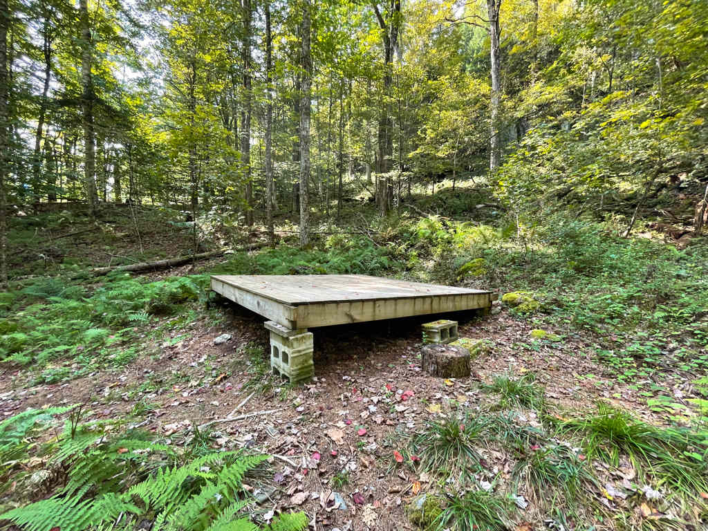 Set up your own tent on the 10 x 10 platform in the forest.