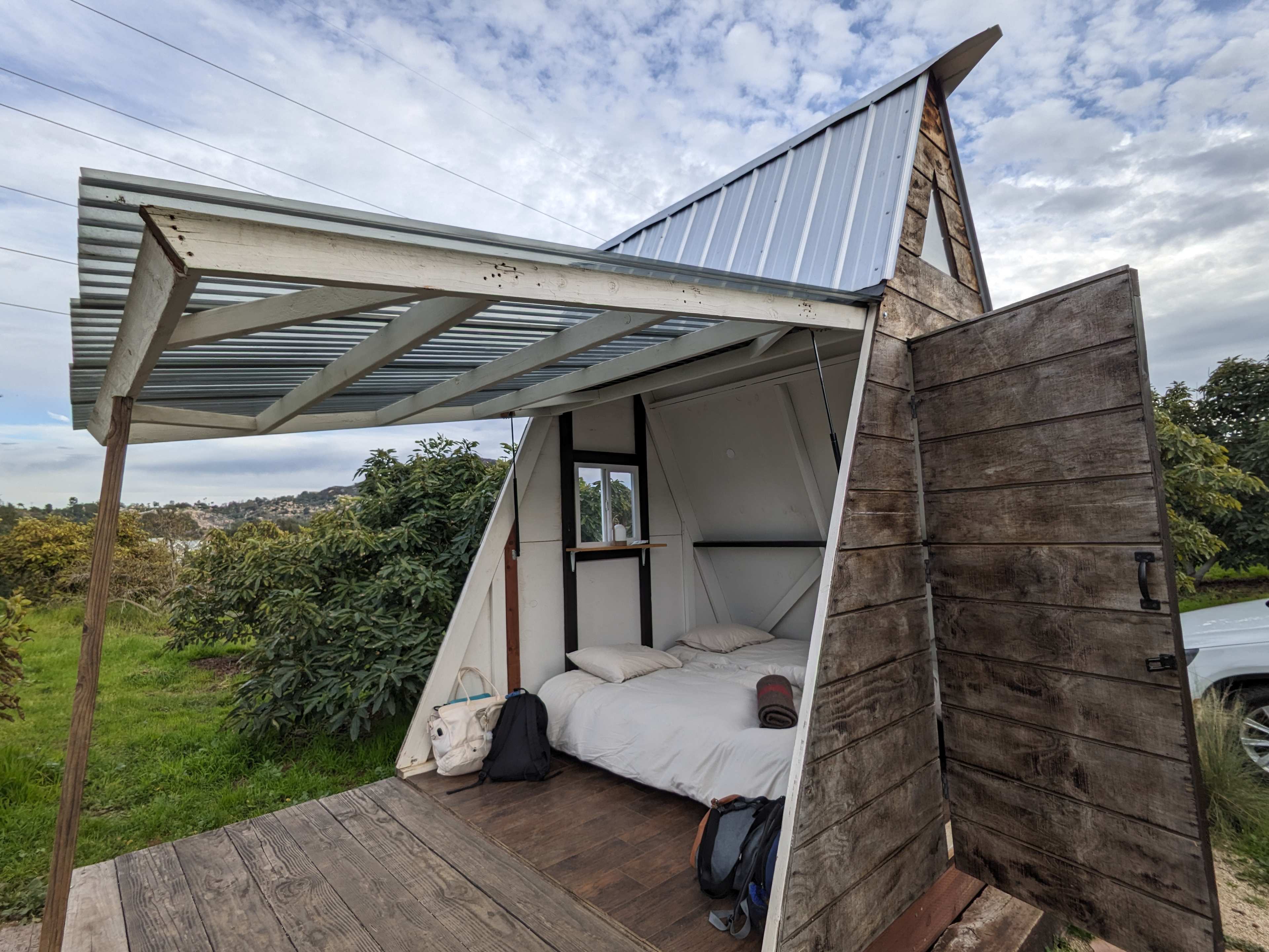 The A-frame with the door up