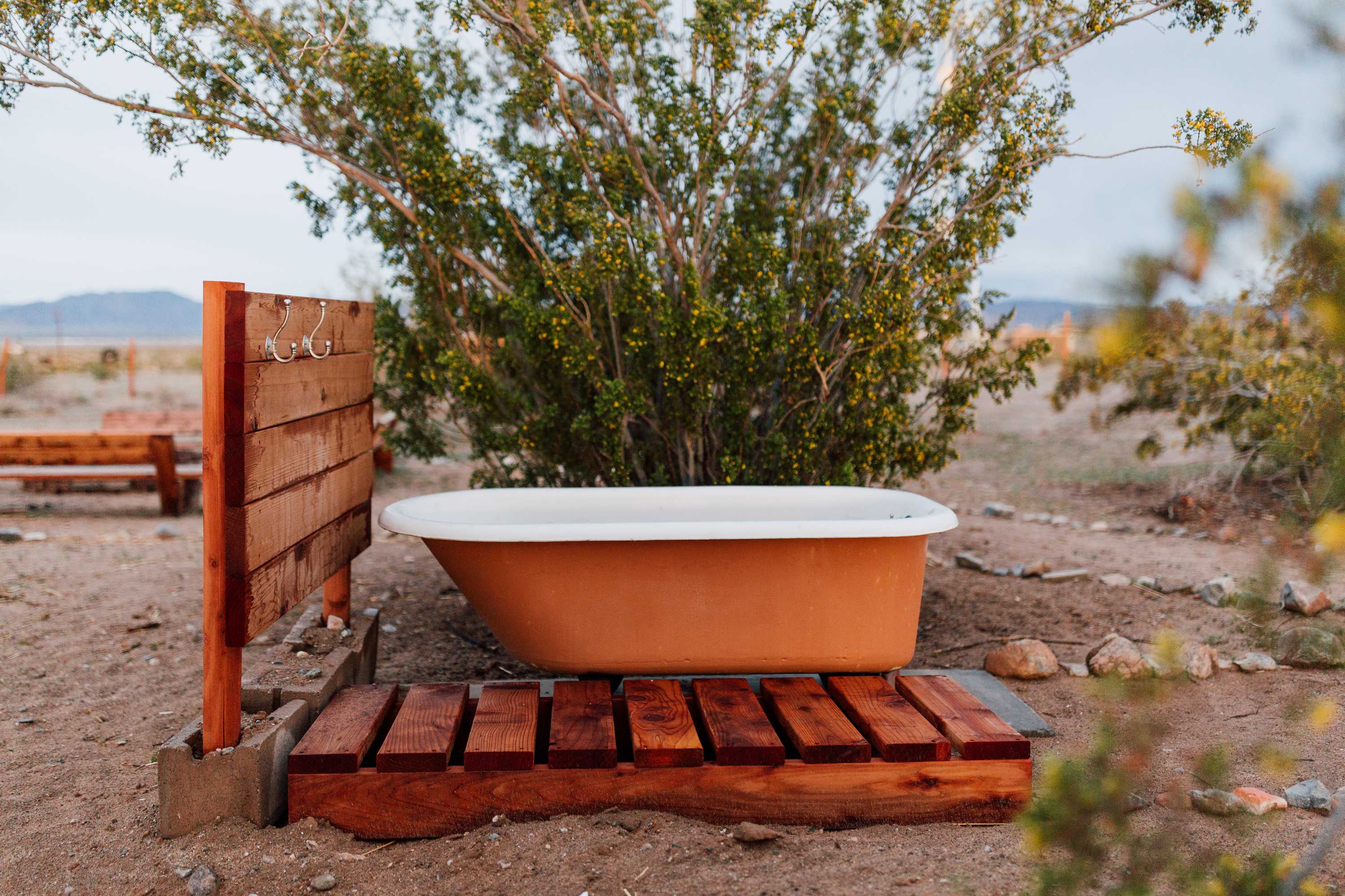 Bathtub for use! Not totally private as it's in the host's backyard, but perfect for a swimsuit dip 
