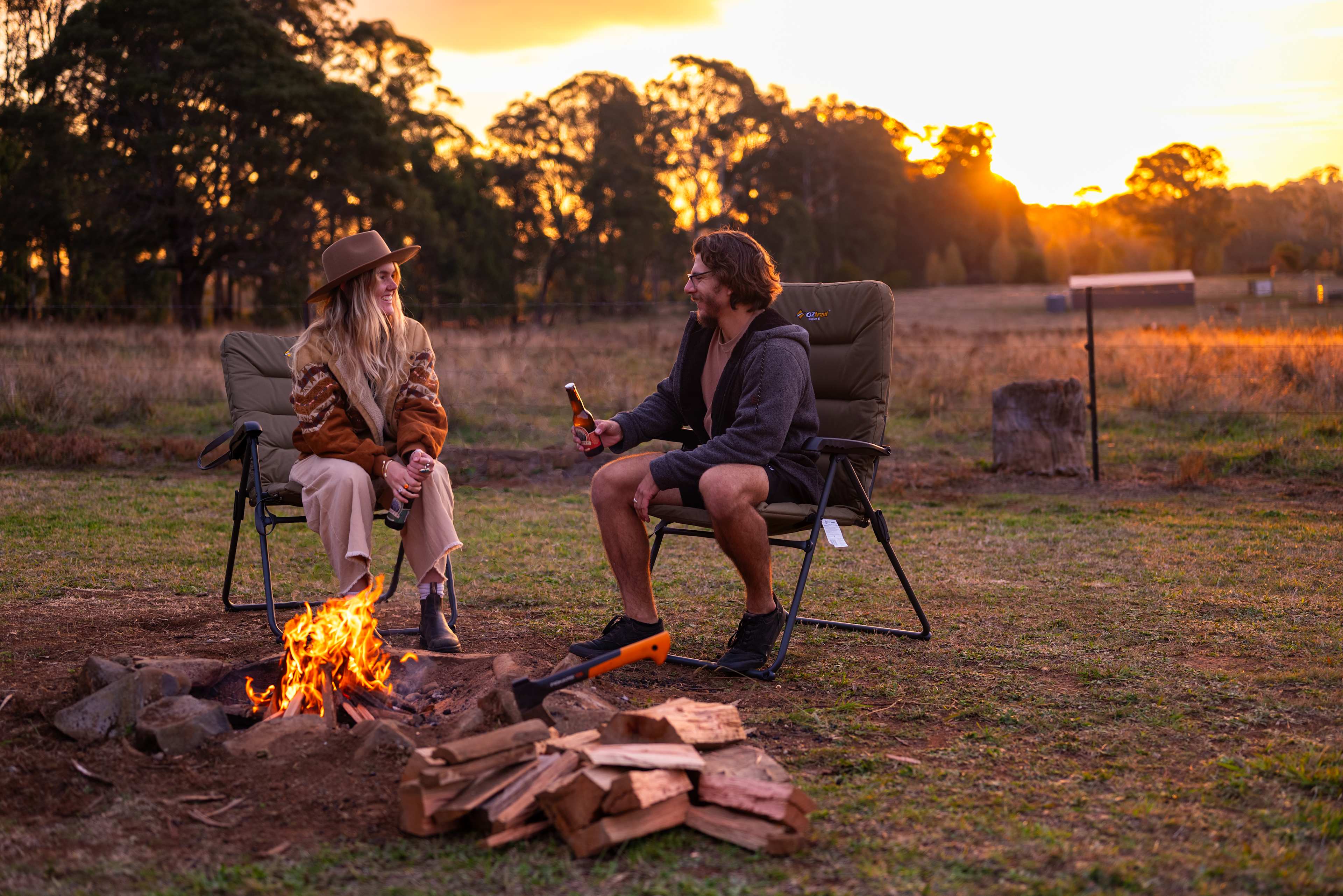 Enjoying the days spoils around a camp fire 
