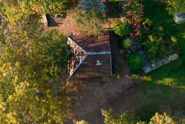 Birdseye view of cabin. 