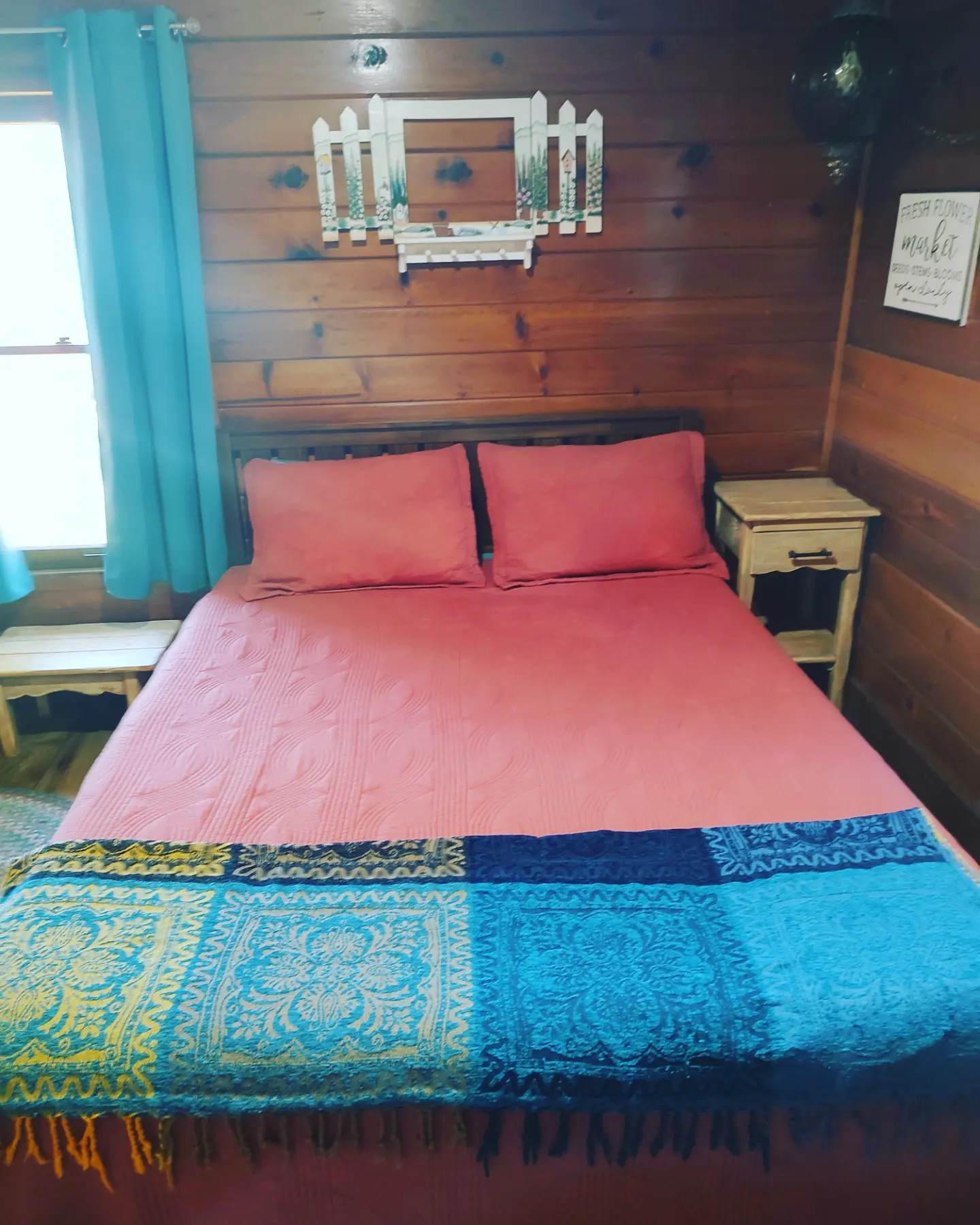 Bedroom with queen size bed. 