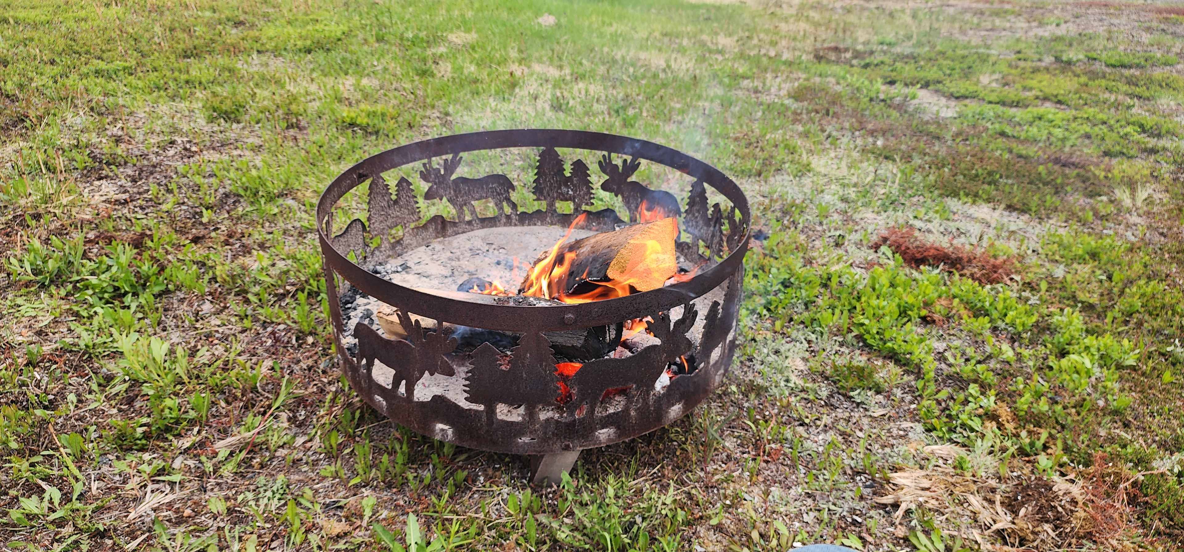 Beautiful, just the right size movable fire pit provided by Stump Creek.