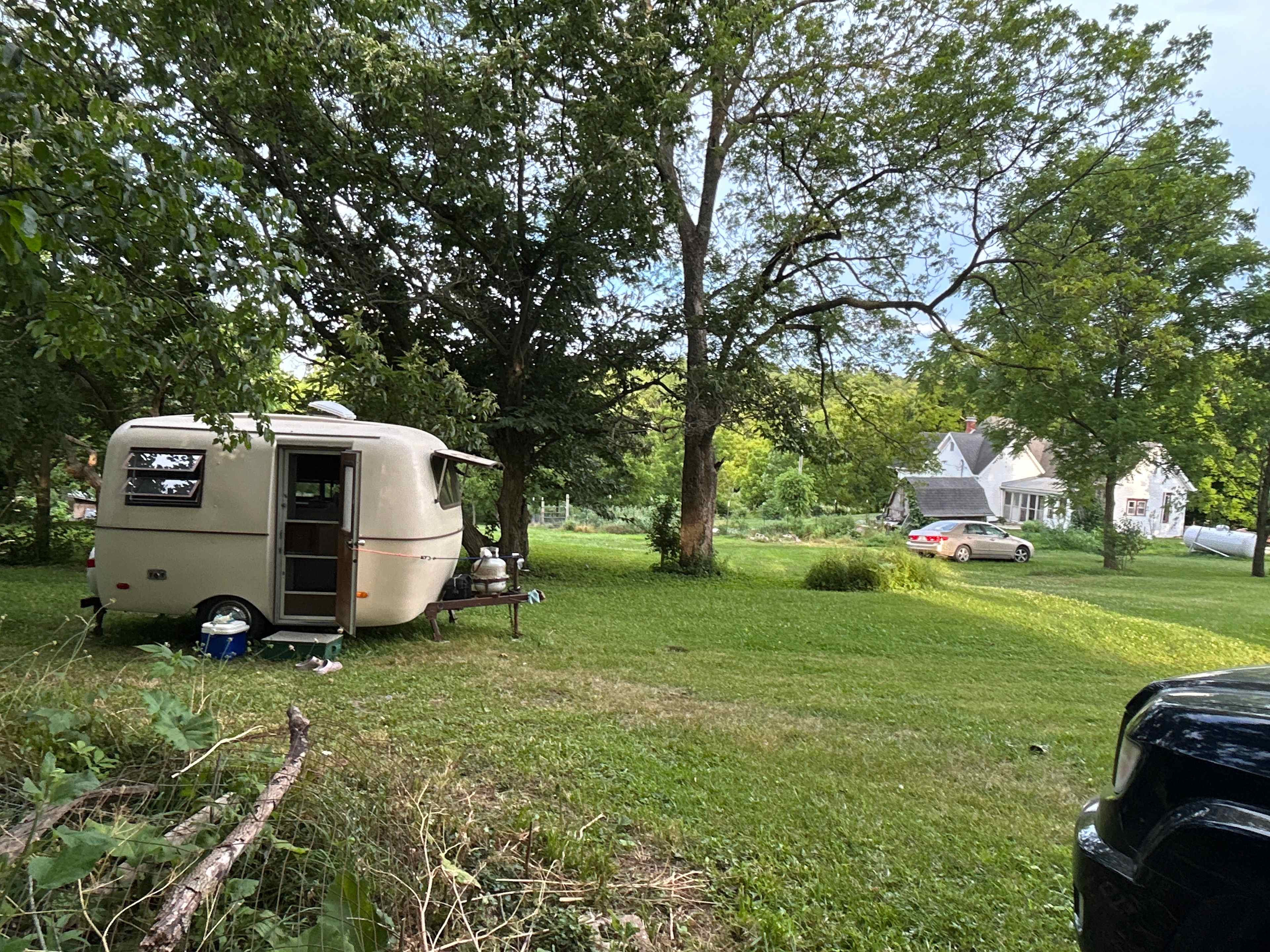 My little camper under the chestnut tree. 