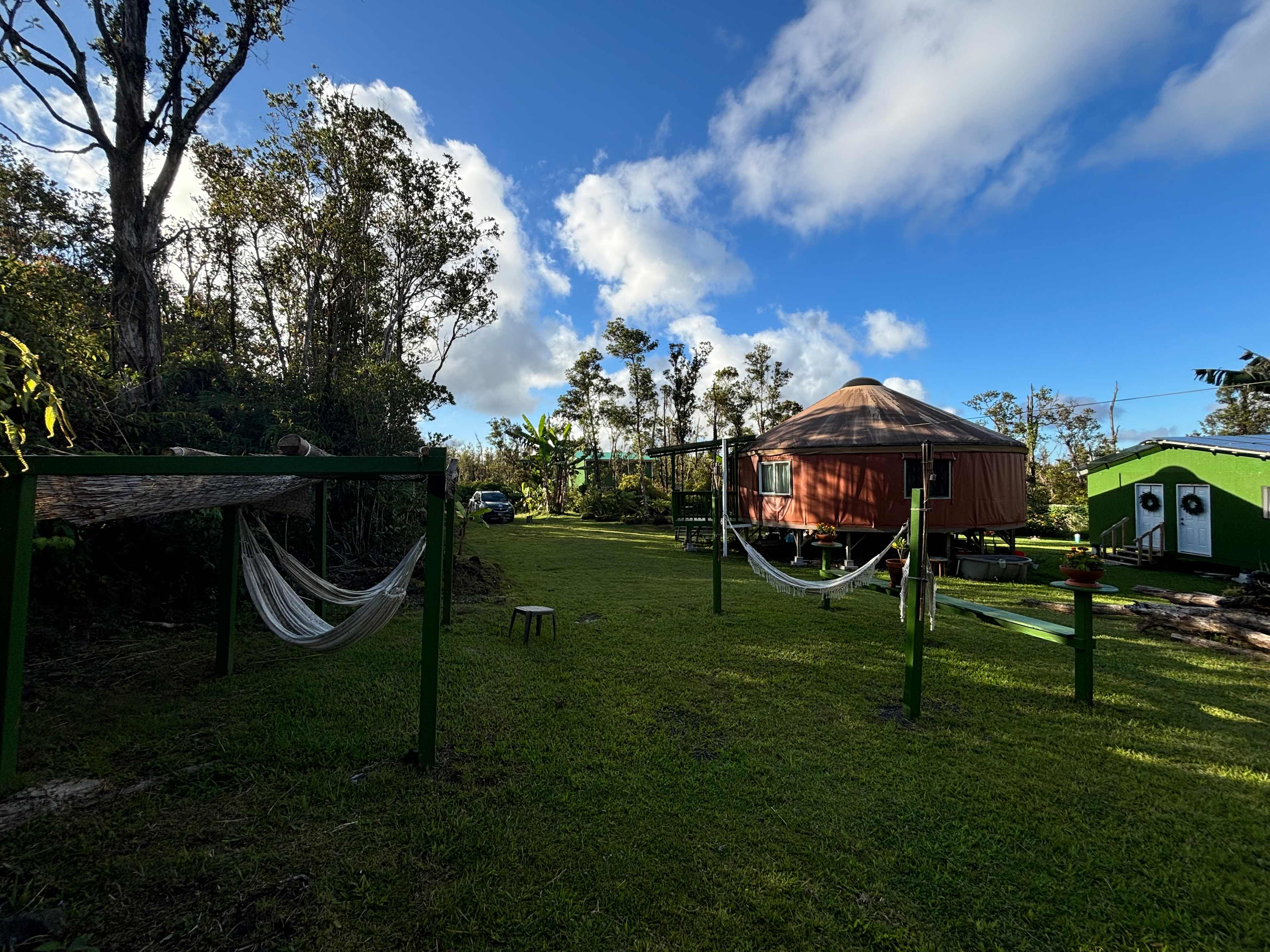 The hammock area, which has four hammocks.