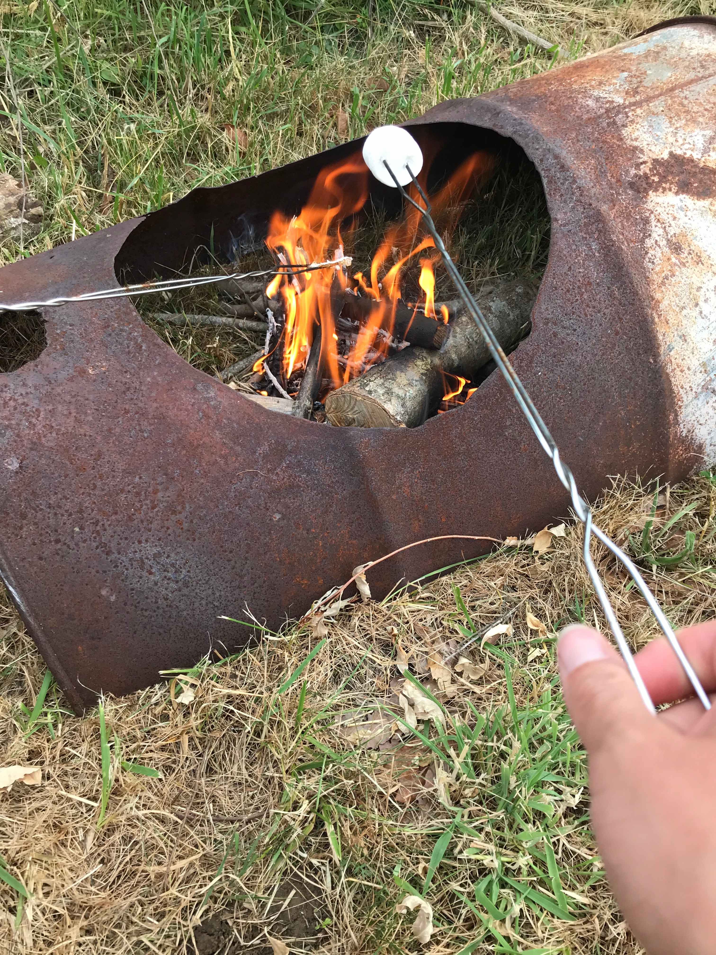 Toasted marshmallows over a fire thanks to the firewood provided by Bill!