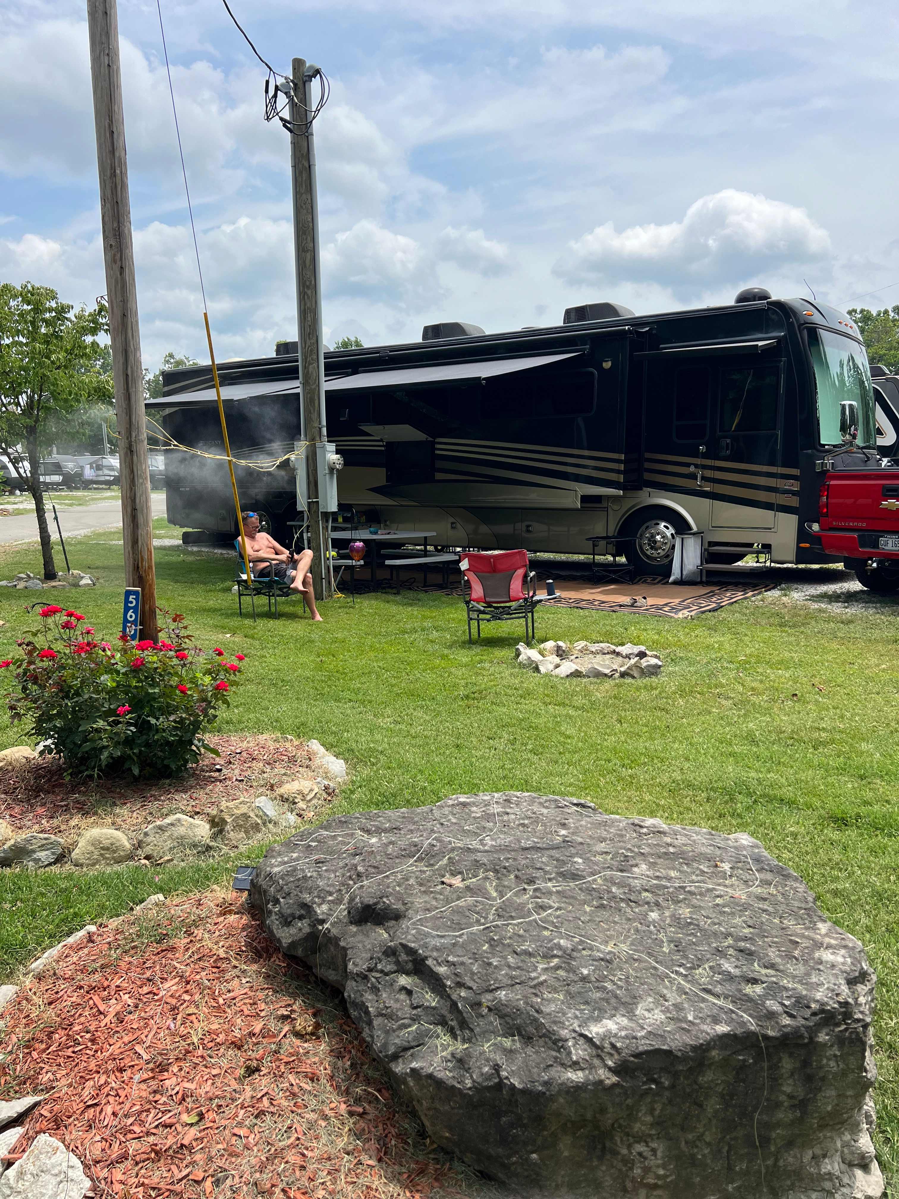 Full hookup RV Fairy land because of all the little Christmas lights that come on every night