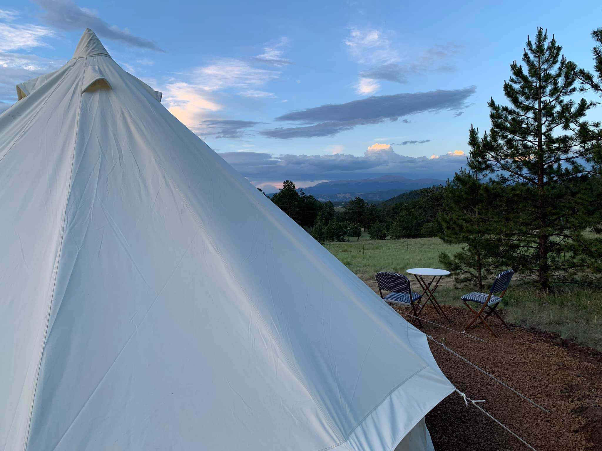 The bell tent is very private with beautiful views towards Pikes Peak.